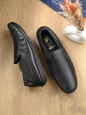 Hitz Men's Black Leather Slip-On Comfort Loafer Shoes