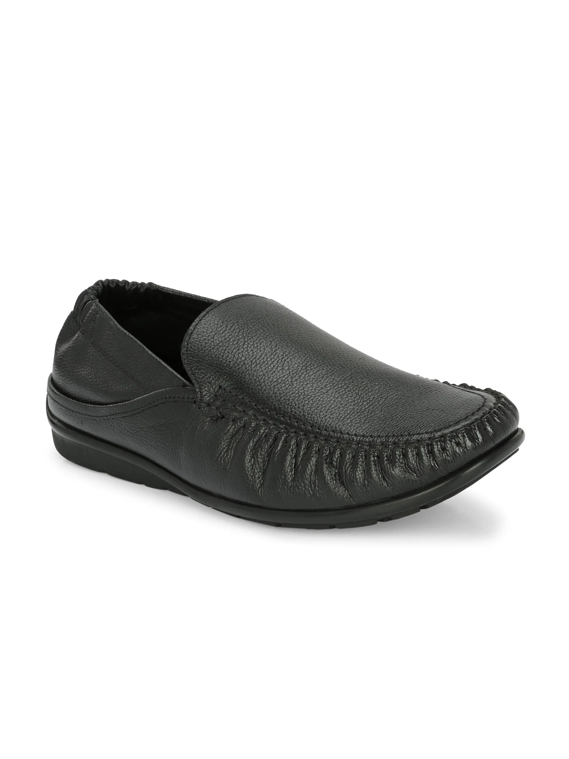 Hitz Men's Black Leather Slip-On Comfort Loafer Shoes