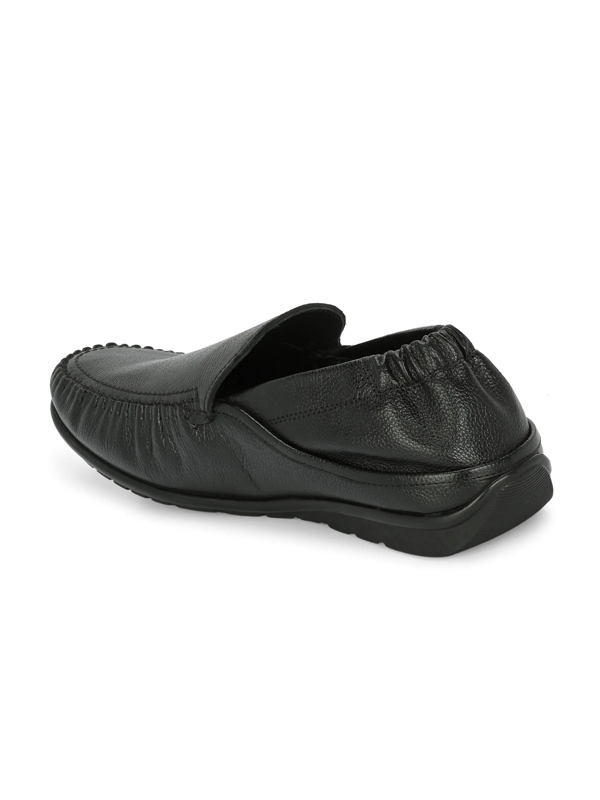 Hitz Men's Black Leather Slip-On Comfort Loafer Shoes