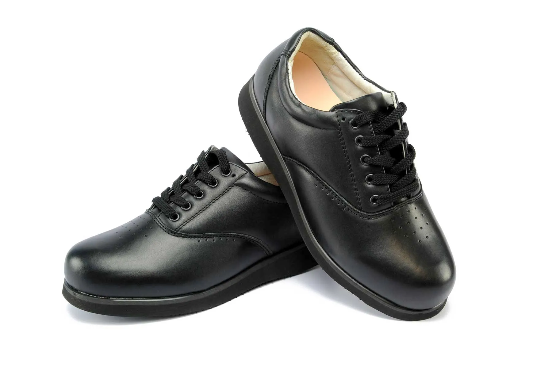 Lady's Dual Depth Leather Comfort Shoes in Black