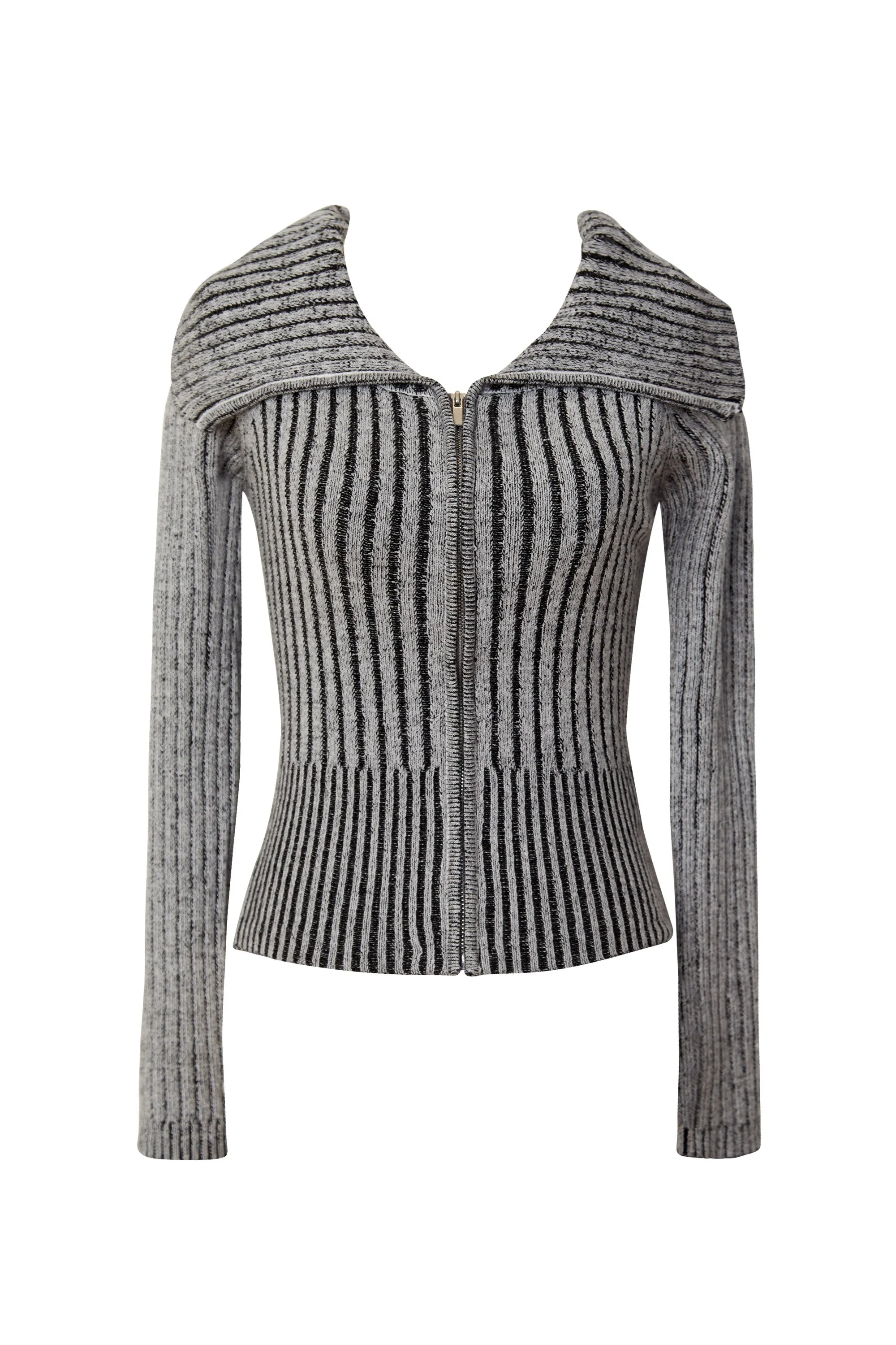 Laurel Grey Ribbed Zip Up Top