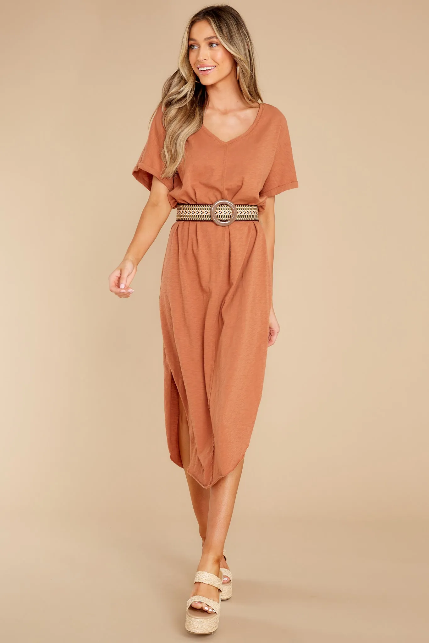 Leia Vintage Brown Slub Midi Dress