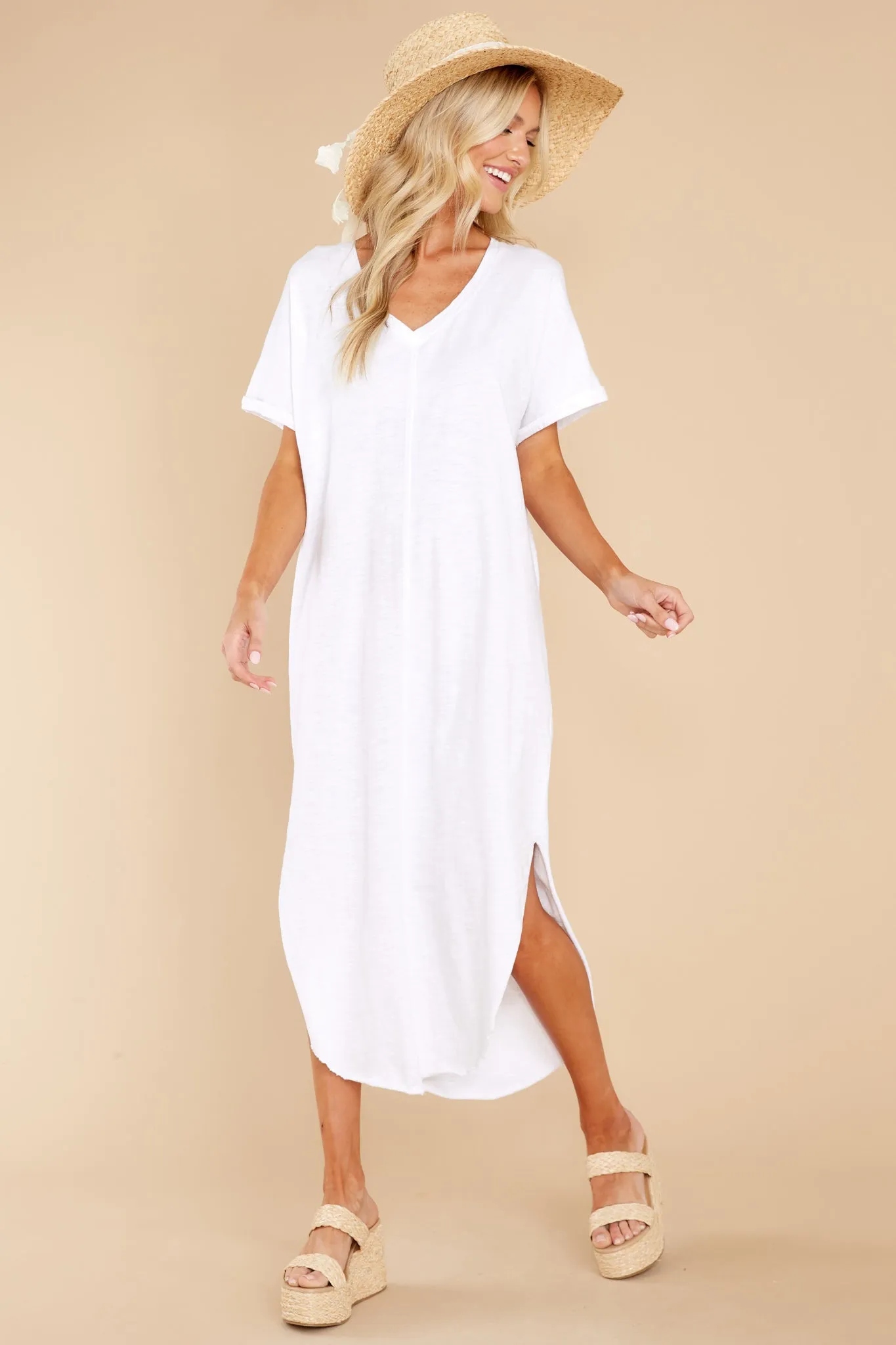 Leia White Slub Midi Dress