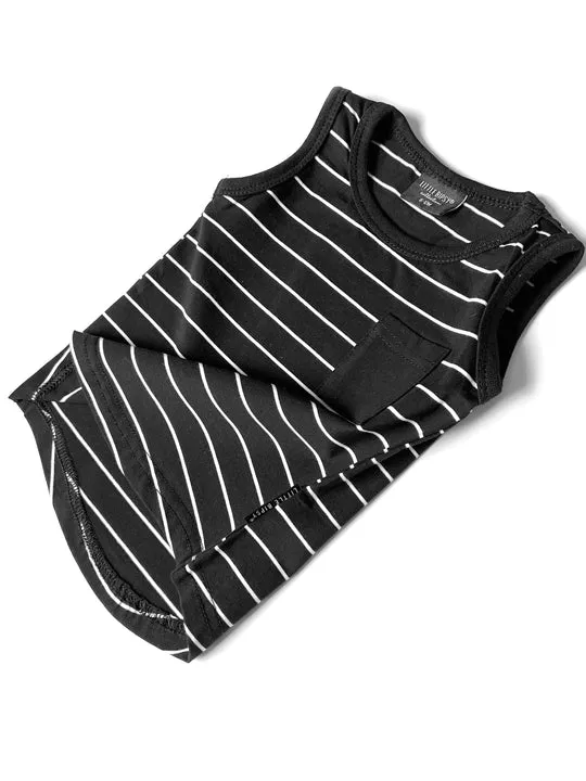 Little Bipsy- Stripe Pocket Tank-Black