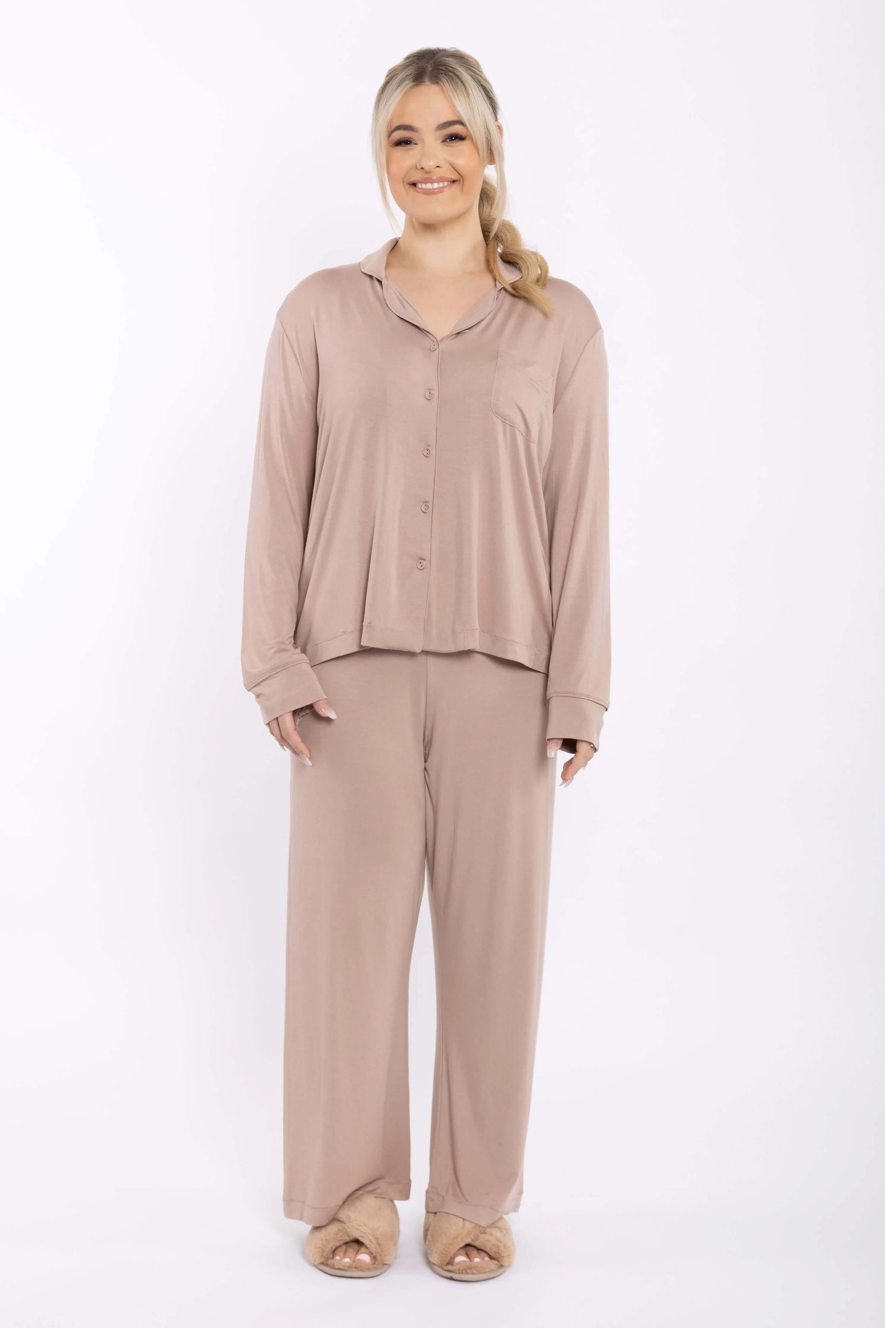 Long Sleeve PJ Top | Dark Beige | FINAL SALE