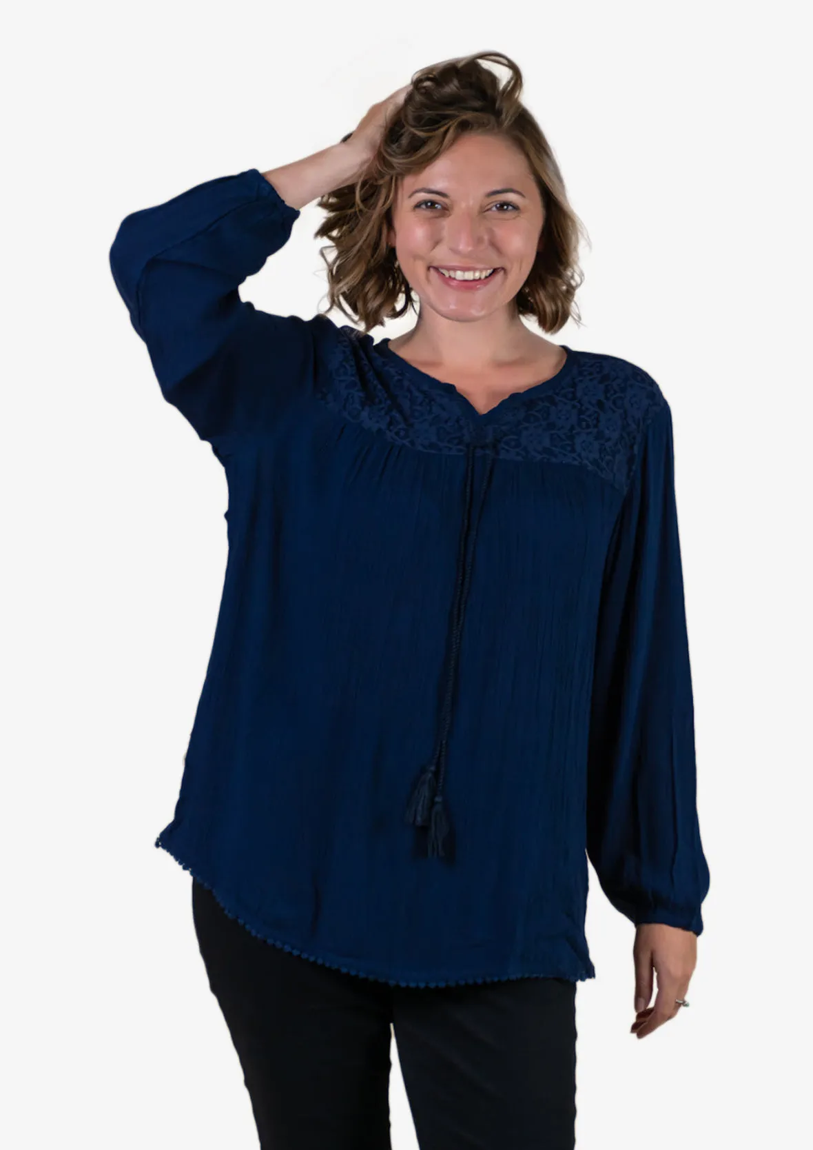 Long Sleeved Top With Broderie Yoke