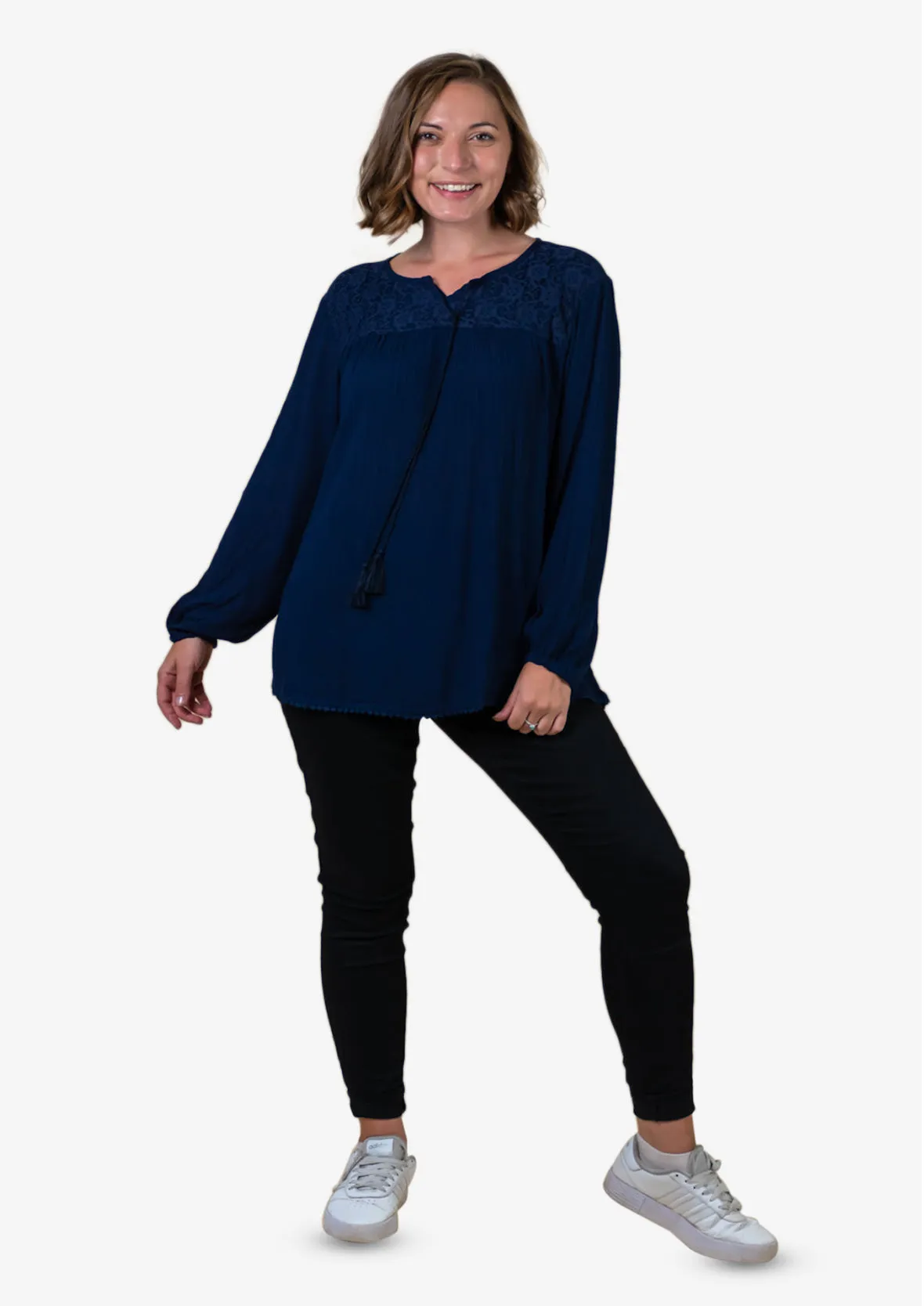 Long Sleeved Top With Broderie Yoke