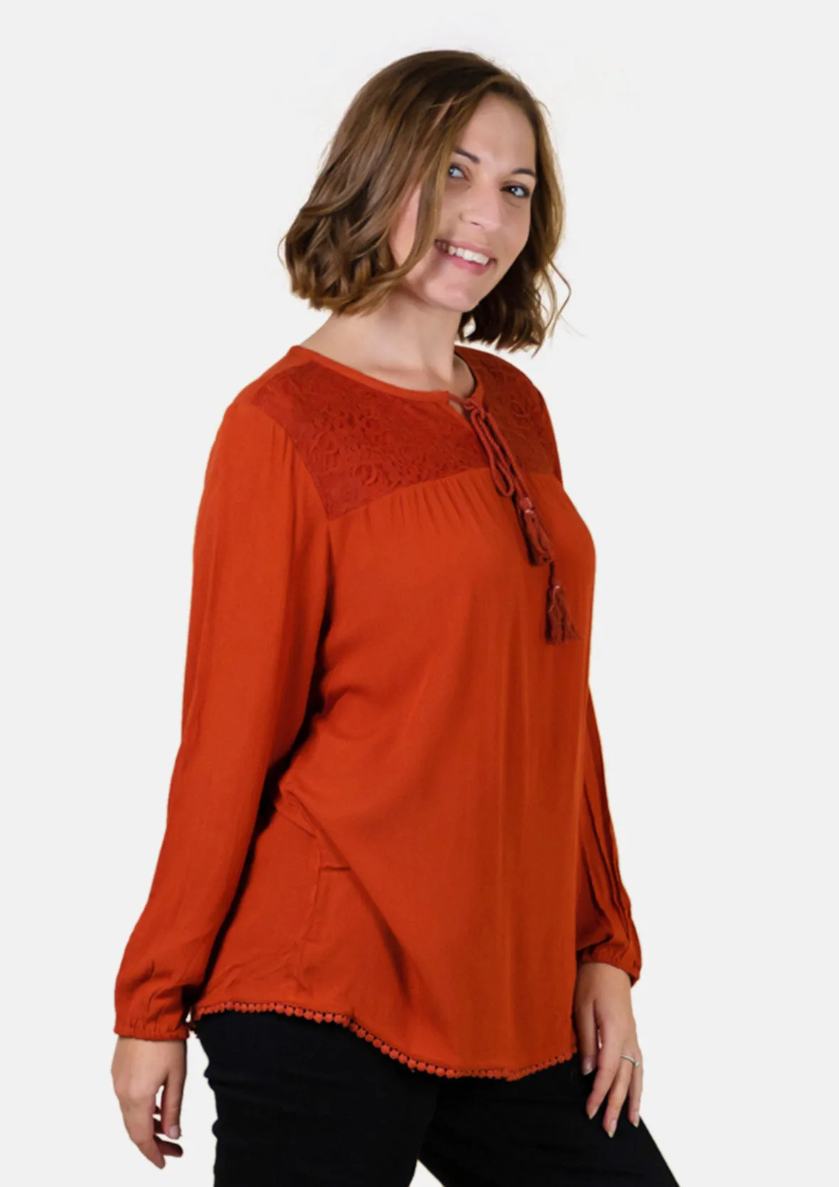 Long Sleeved Top With Broderie Yoke