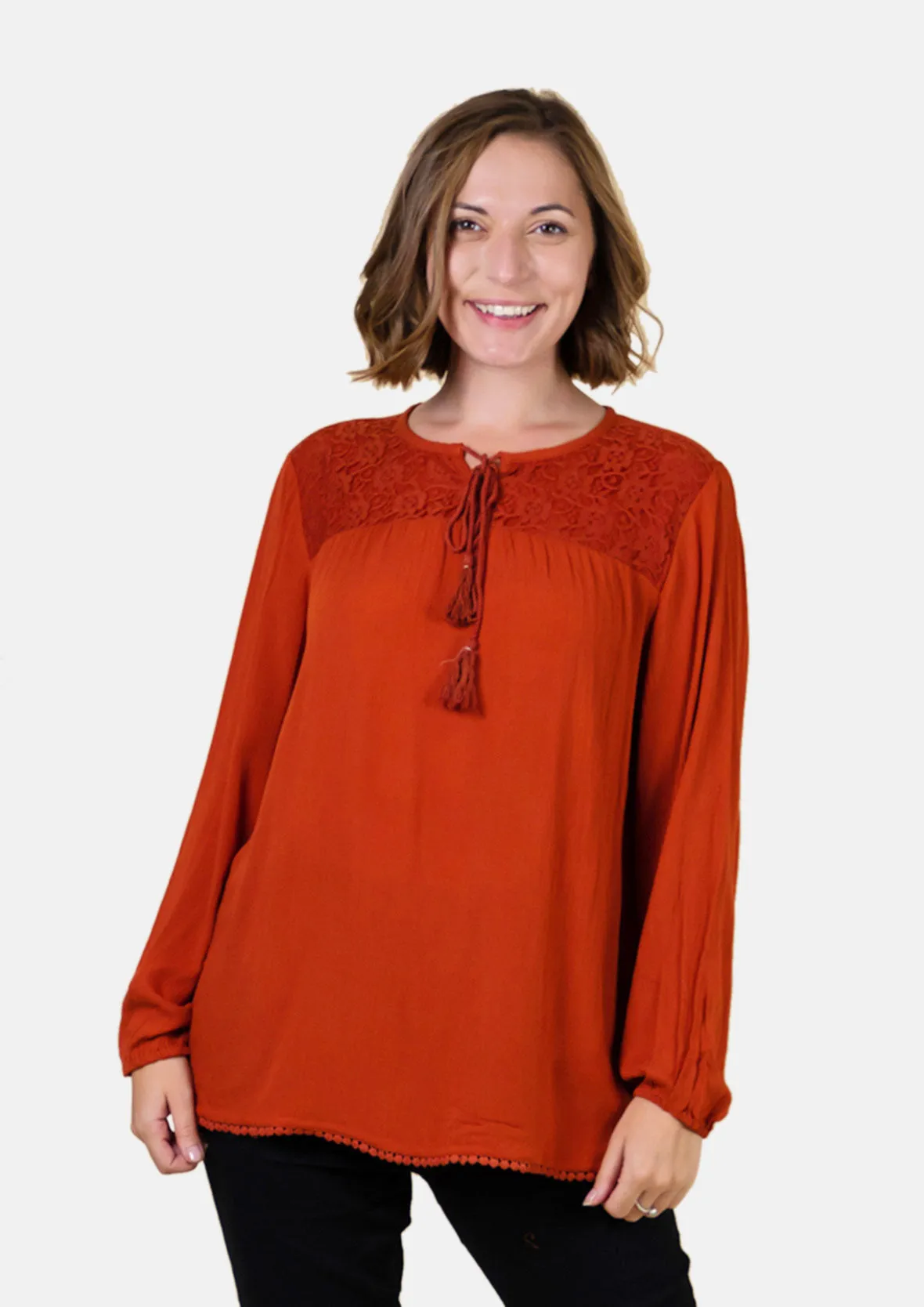 Long Sleeved Top With Broderie Yoke