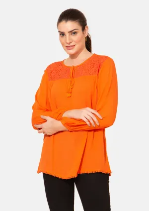 Long Sleeved Top With Broderie Yoke