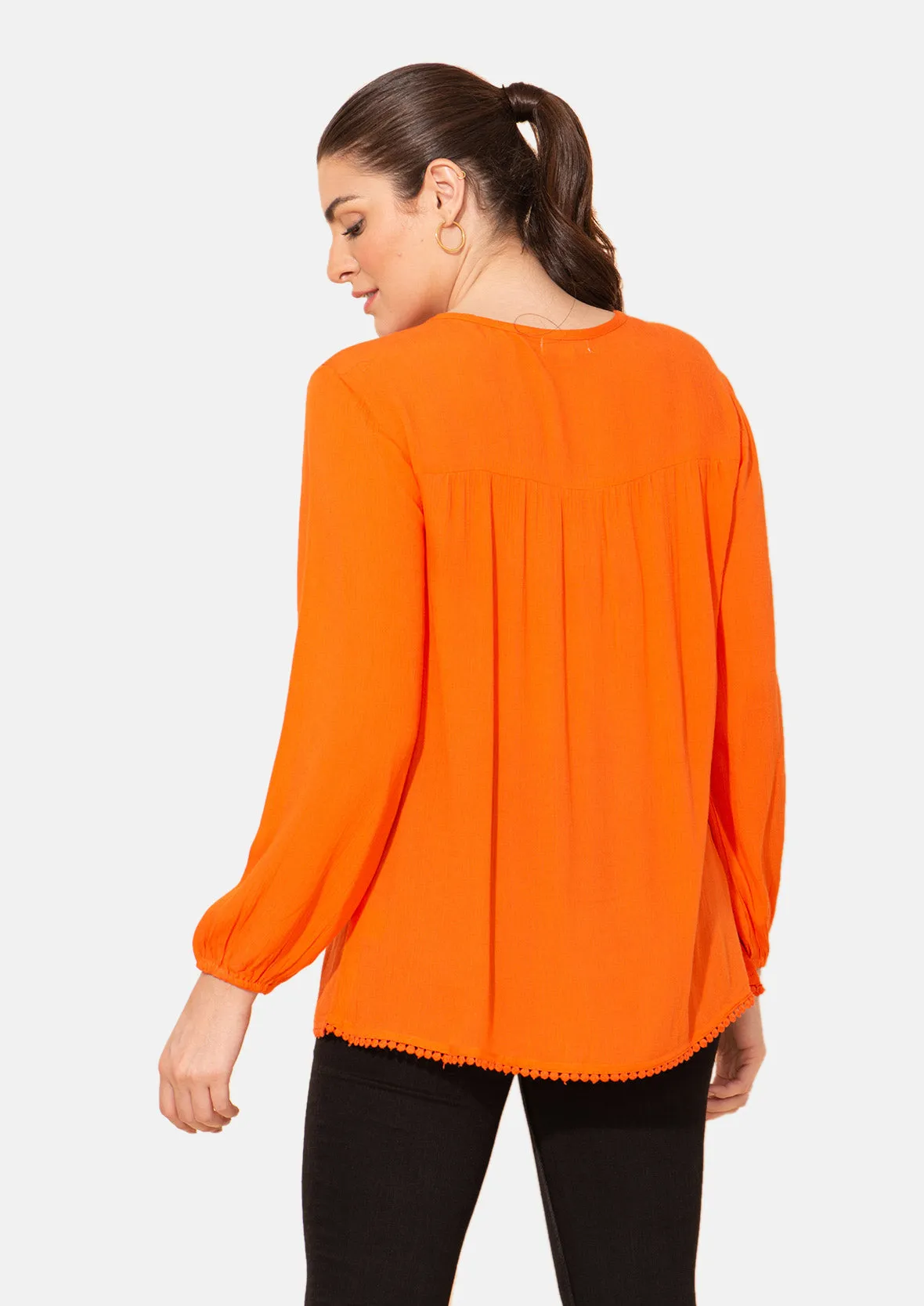 Long Sleeved Top With Broderie Yoke