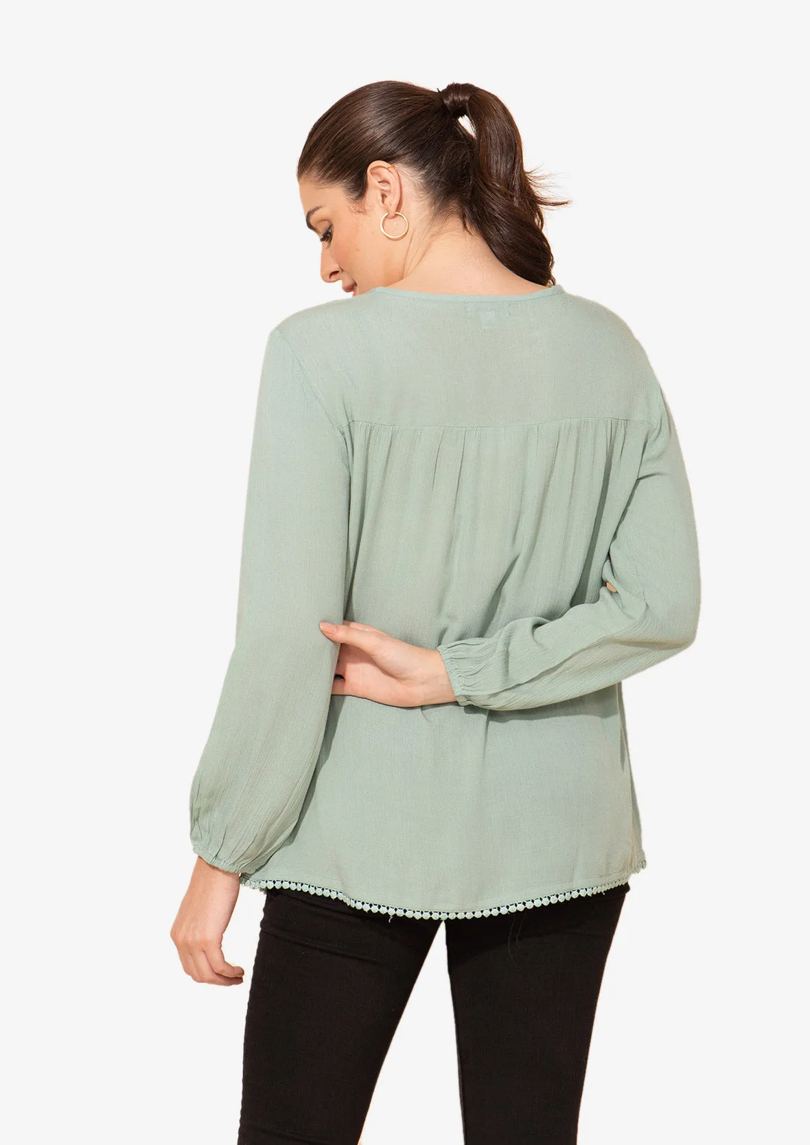 Long Sleeved Top With Broderie Yoke