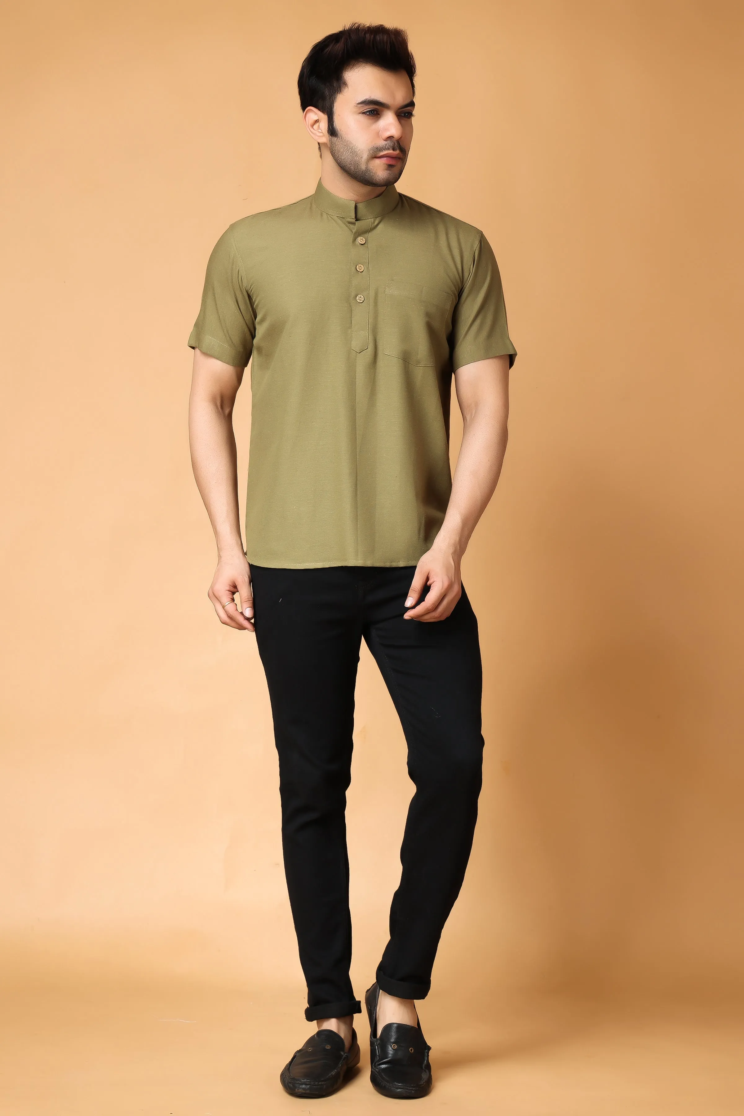 Mellow Olive Linen Short Kurta