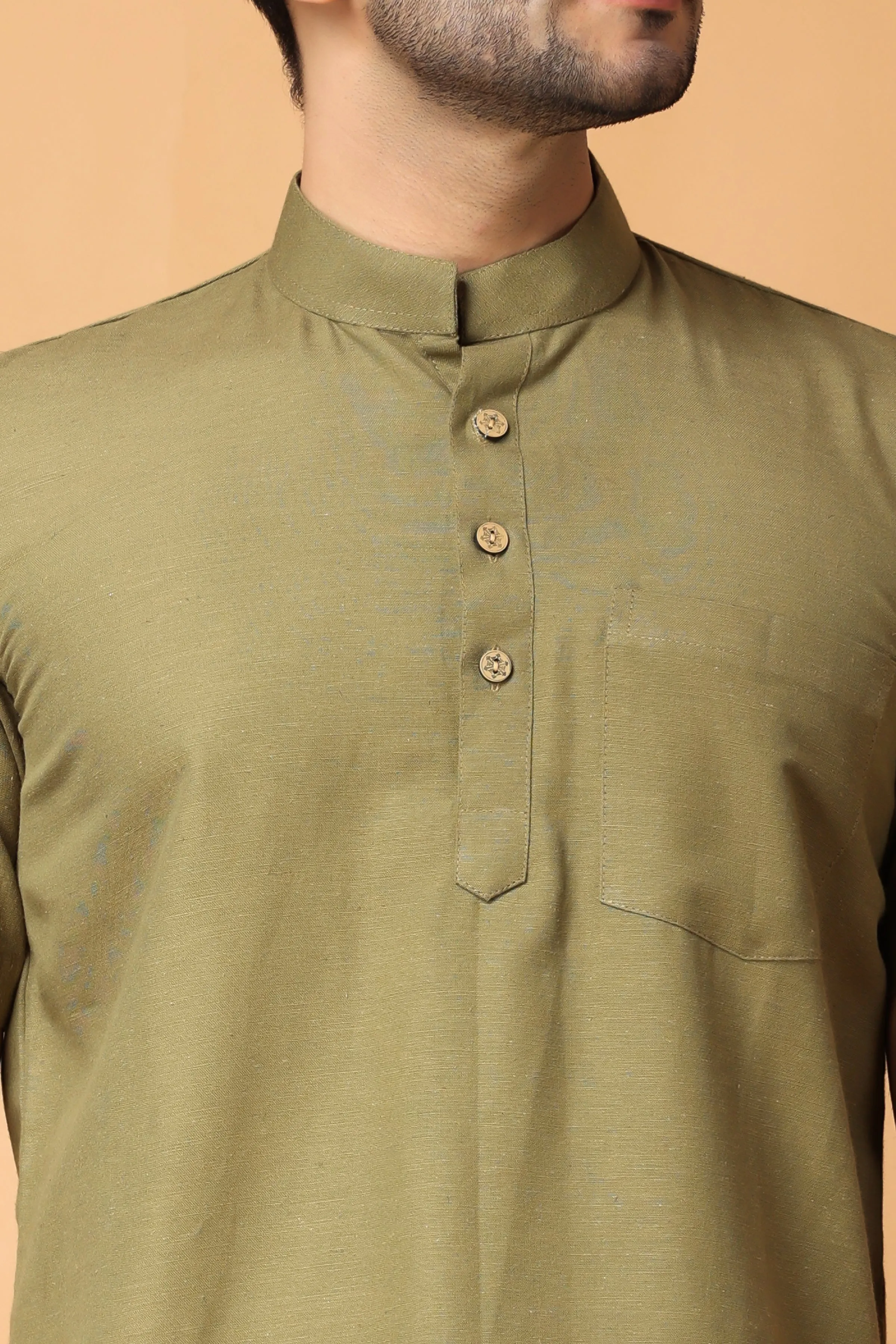 Mellow Olive Linen Short Kurta