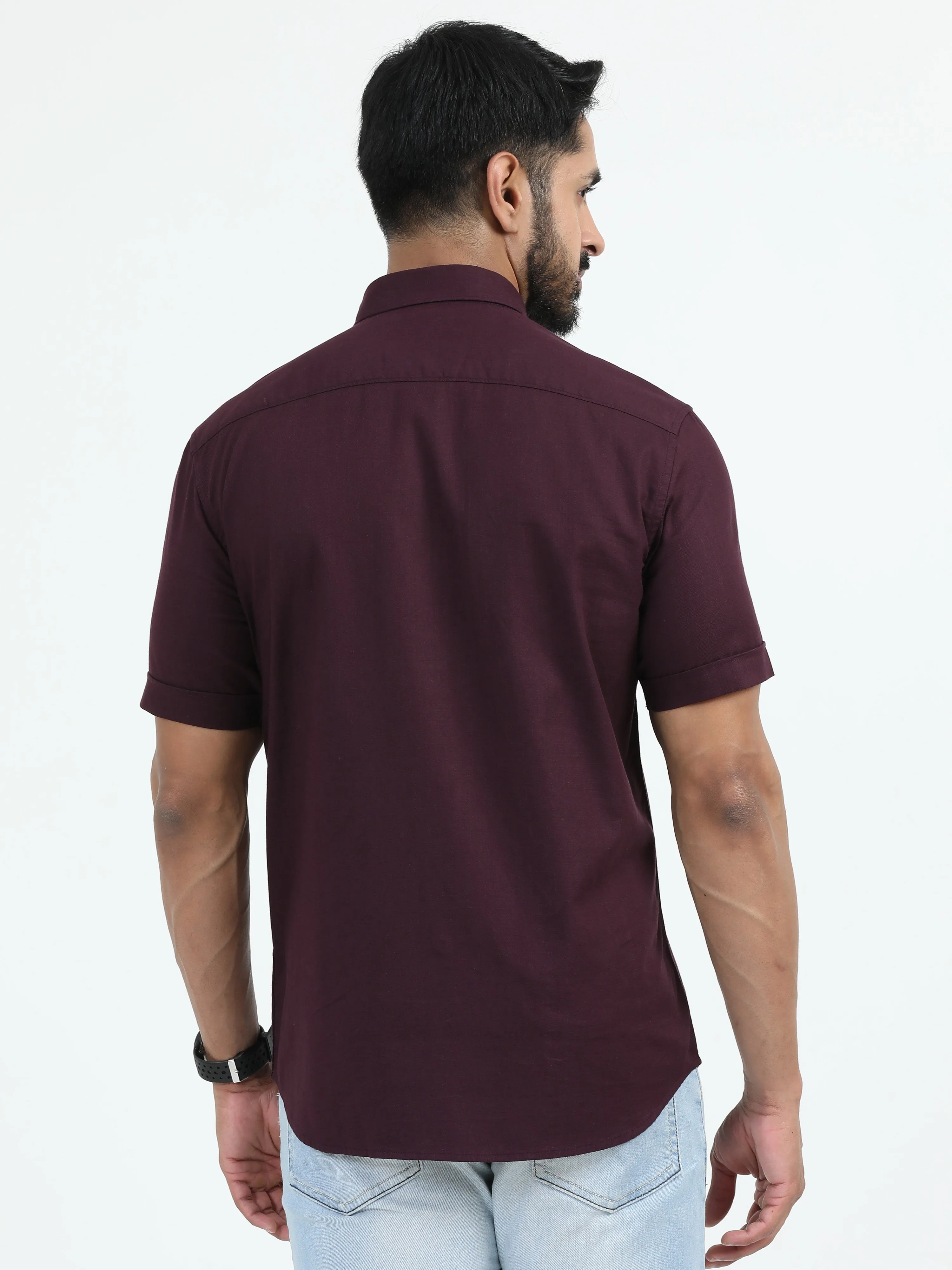 MEN'S PURPLE  SOLID SLIM FIT SHIRT