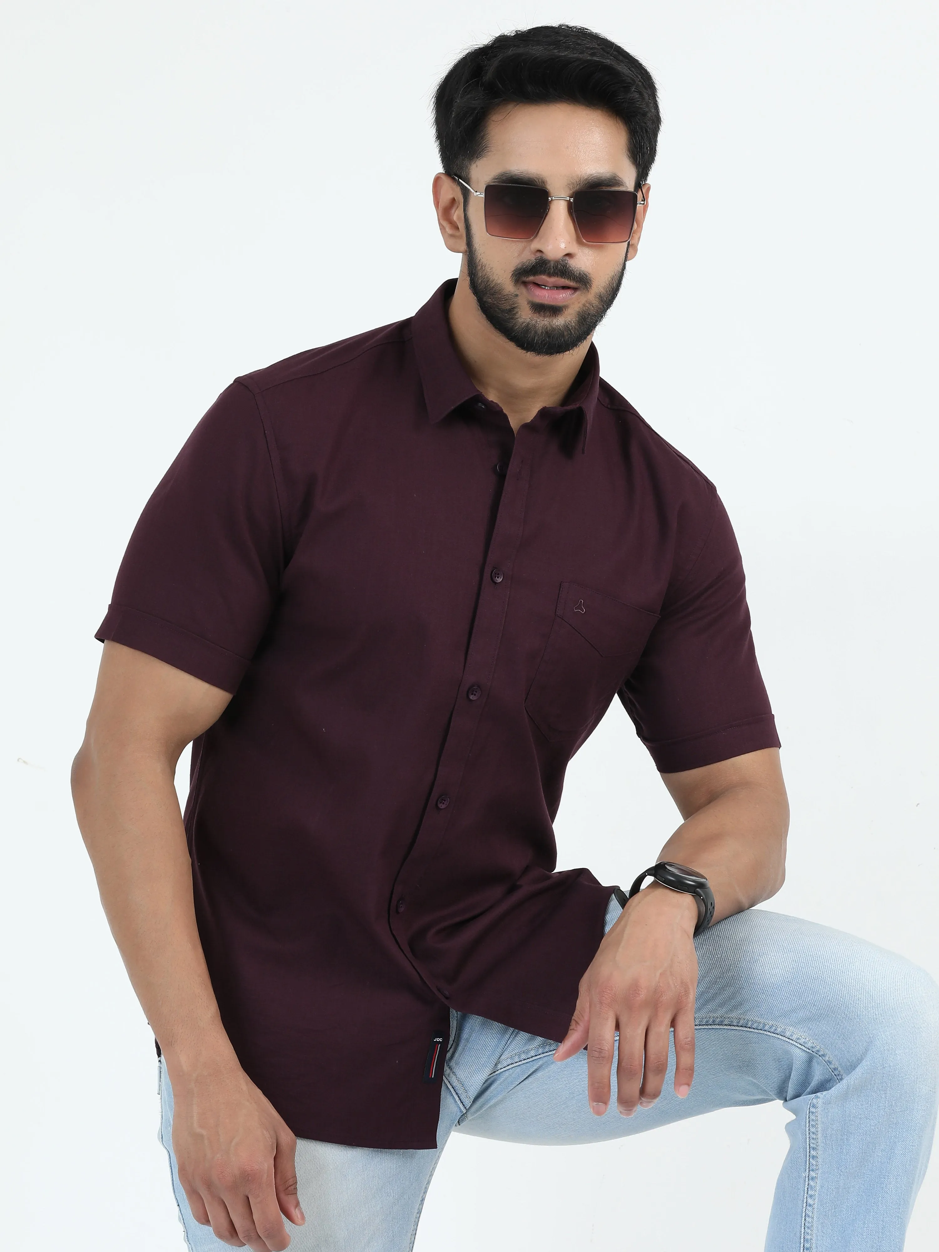 MEN'S PURPLE  SOLID SLIM FIT SHIRT