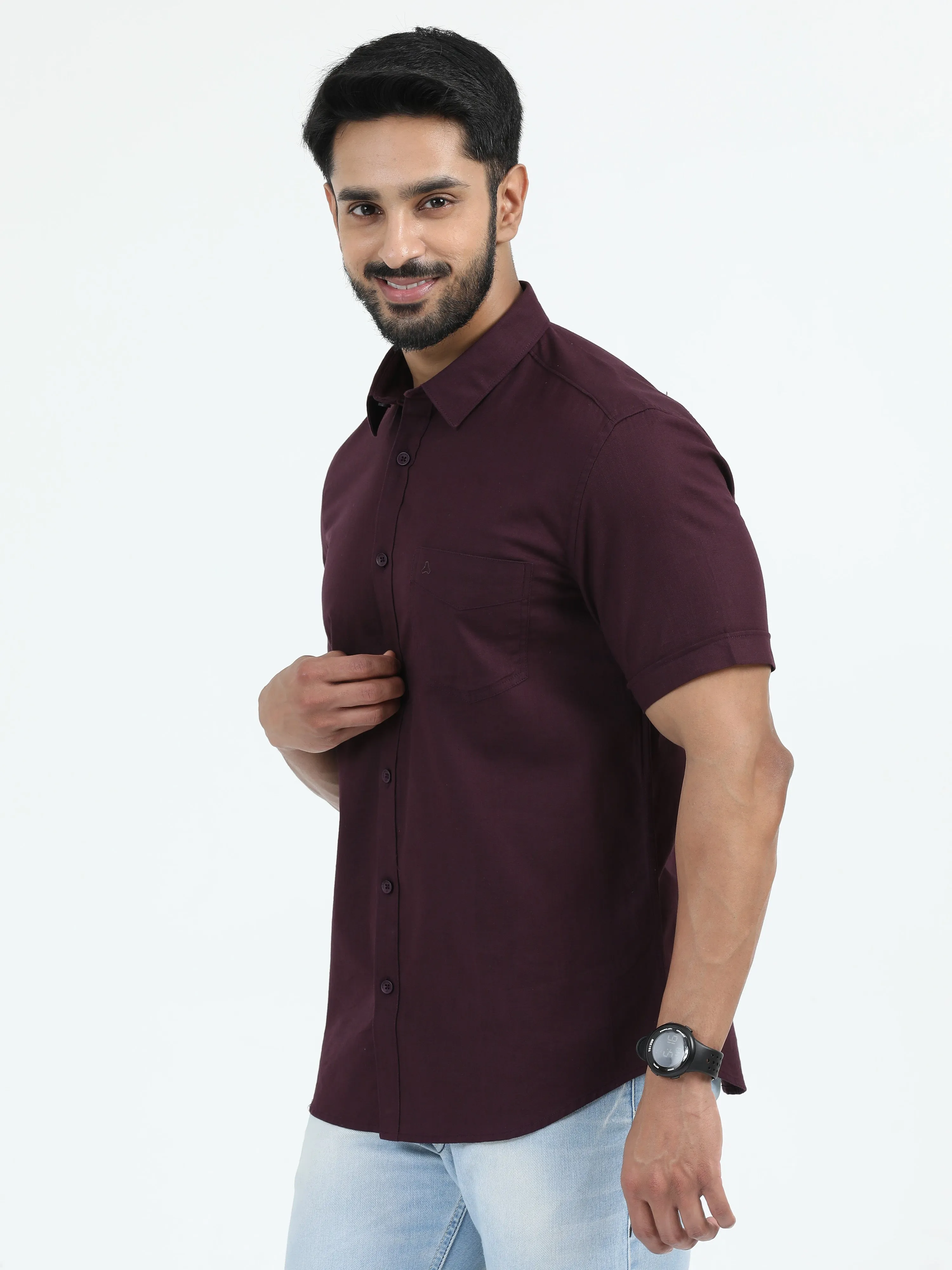 MEN'S PURPLE  SOLID SLIM FIT SHIRT