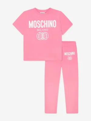 Moschino Girls Maxi T-Shirt And Leggings Set in Pink