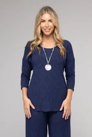 Navy Haven Feature Stitched Poly/Rayon Knit 3/4 Sleeve Top