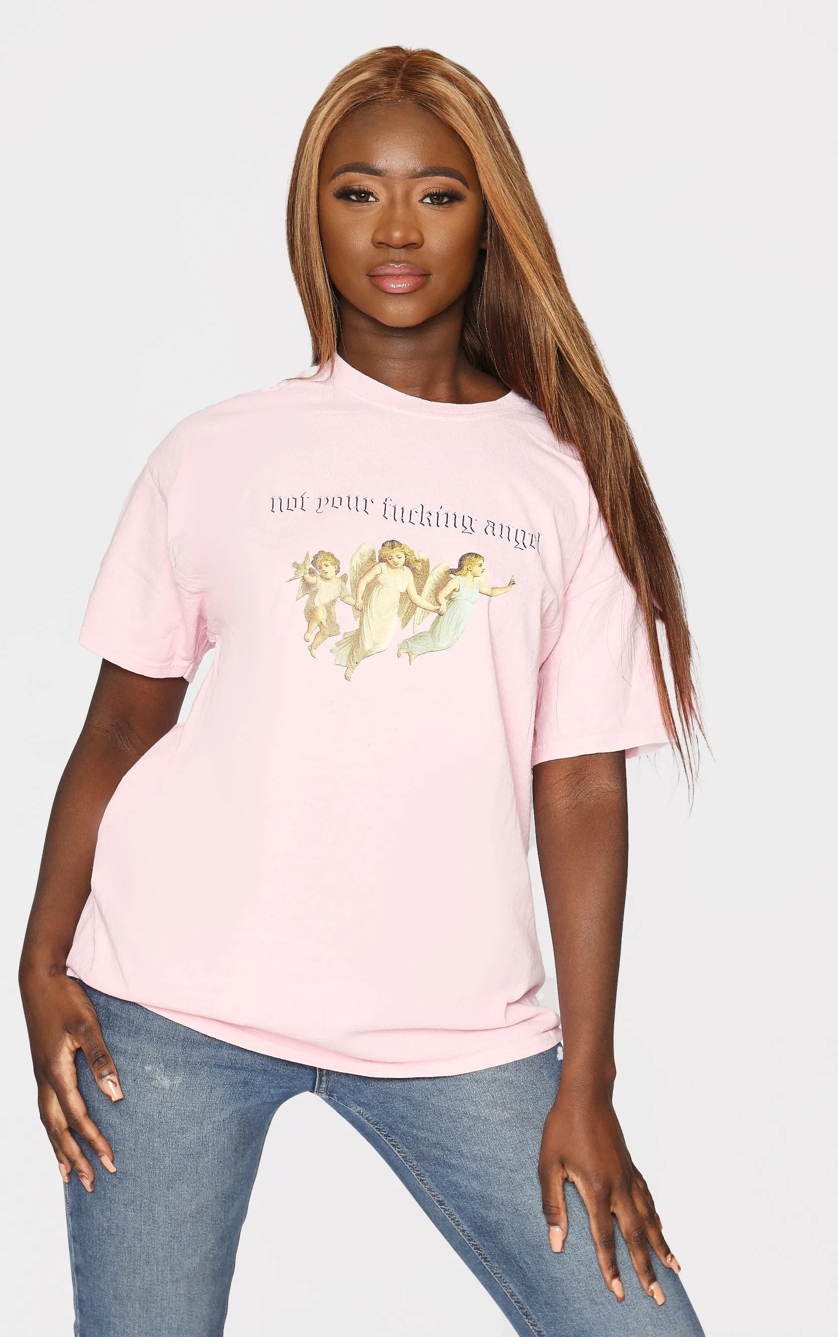 Not Your Angel Baby Pink Oversized Tee