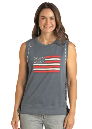 Panhandle Slim® Women's Rock N Roll Navy Studded Lace Up Tank Top