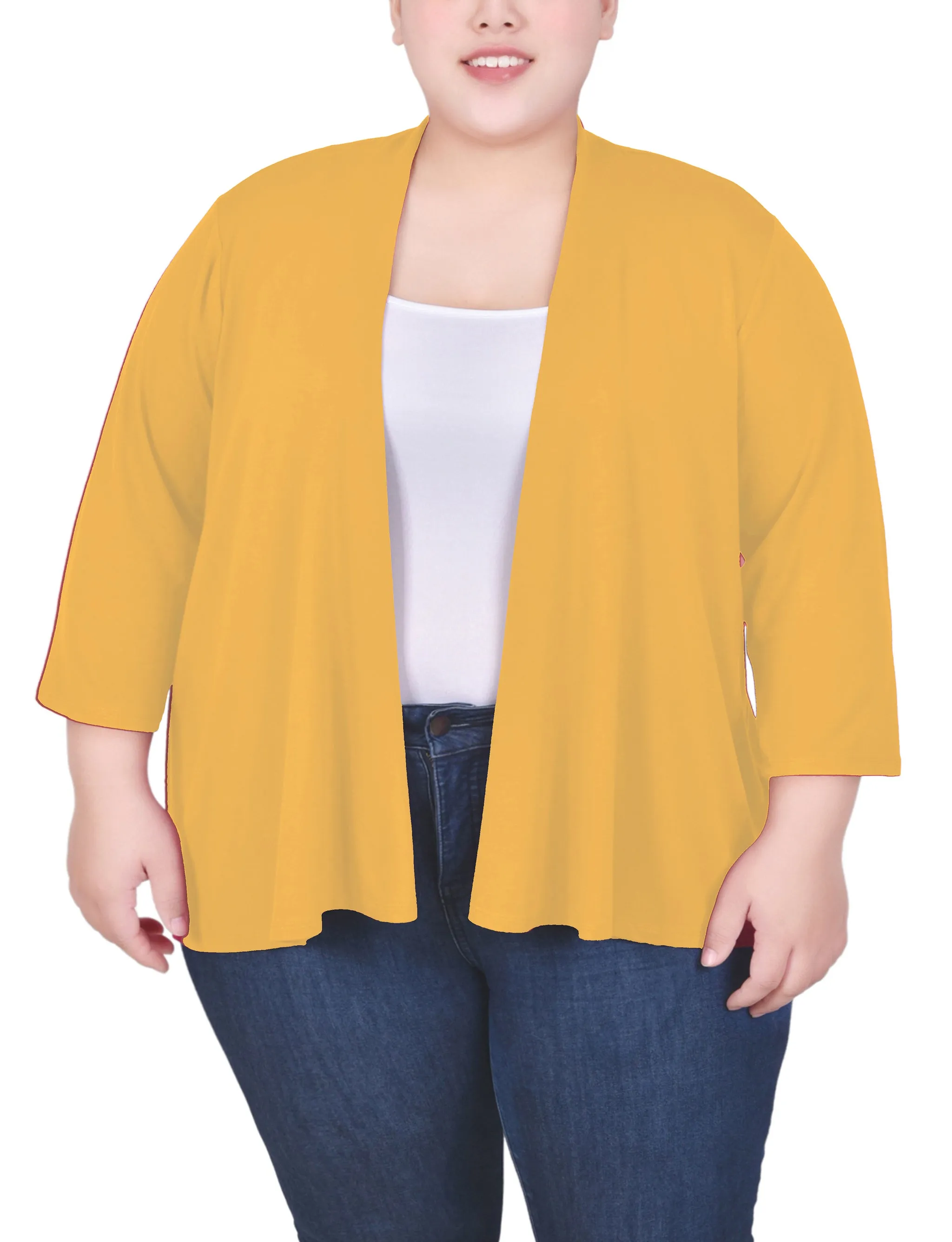 Plus Size 3/4 Sleeve Solid Cardigan