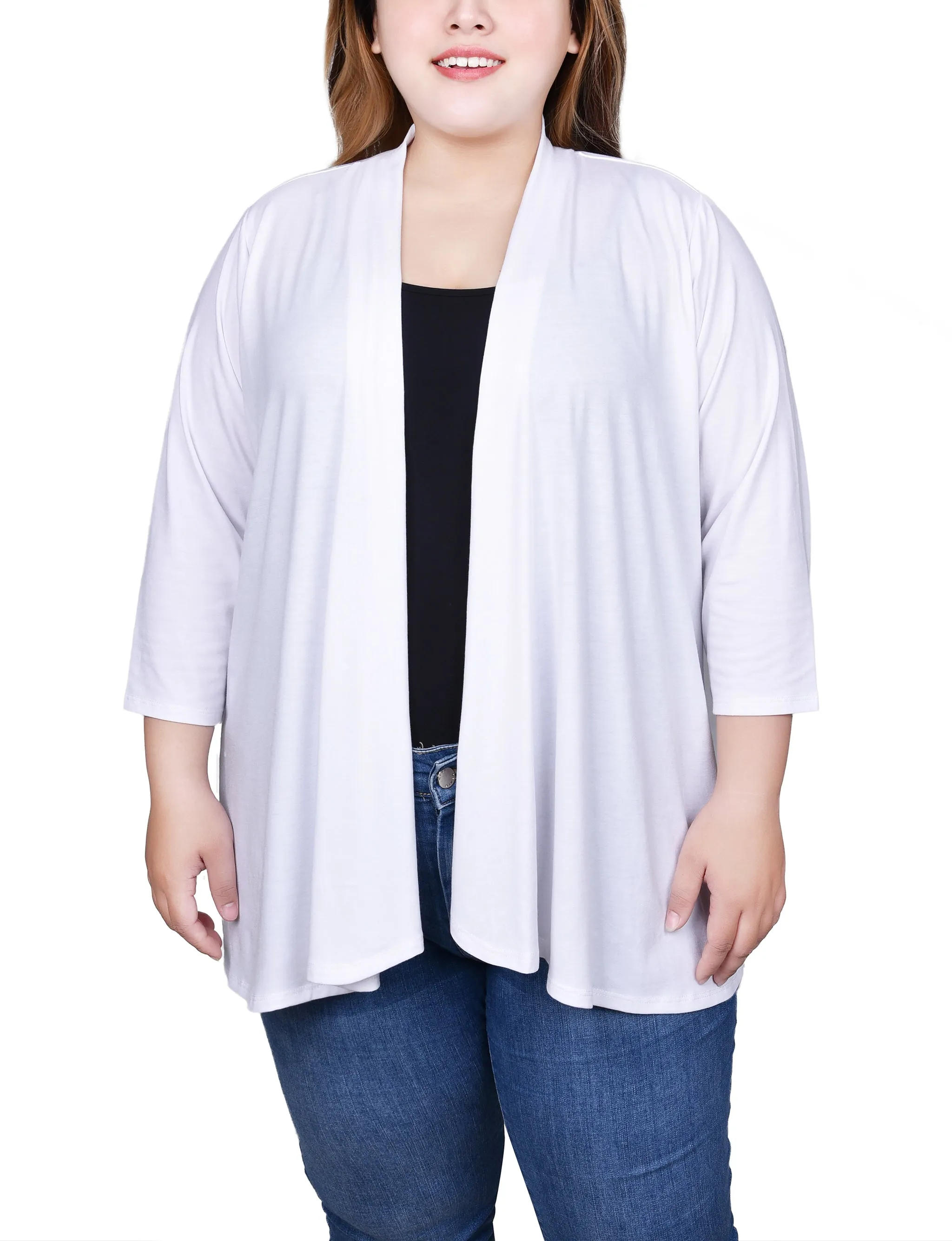 Plus Size 3/4 Sleeve Solid Cardigan