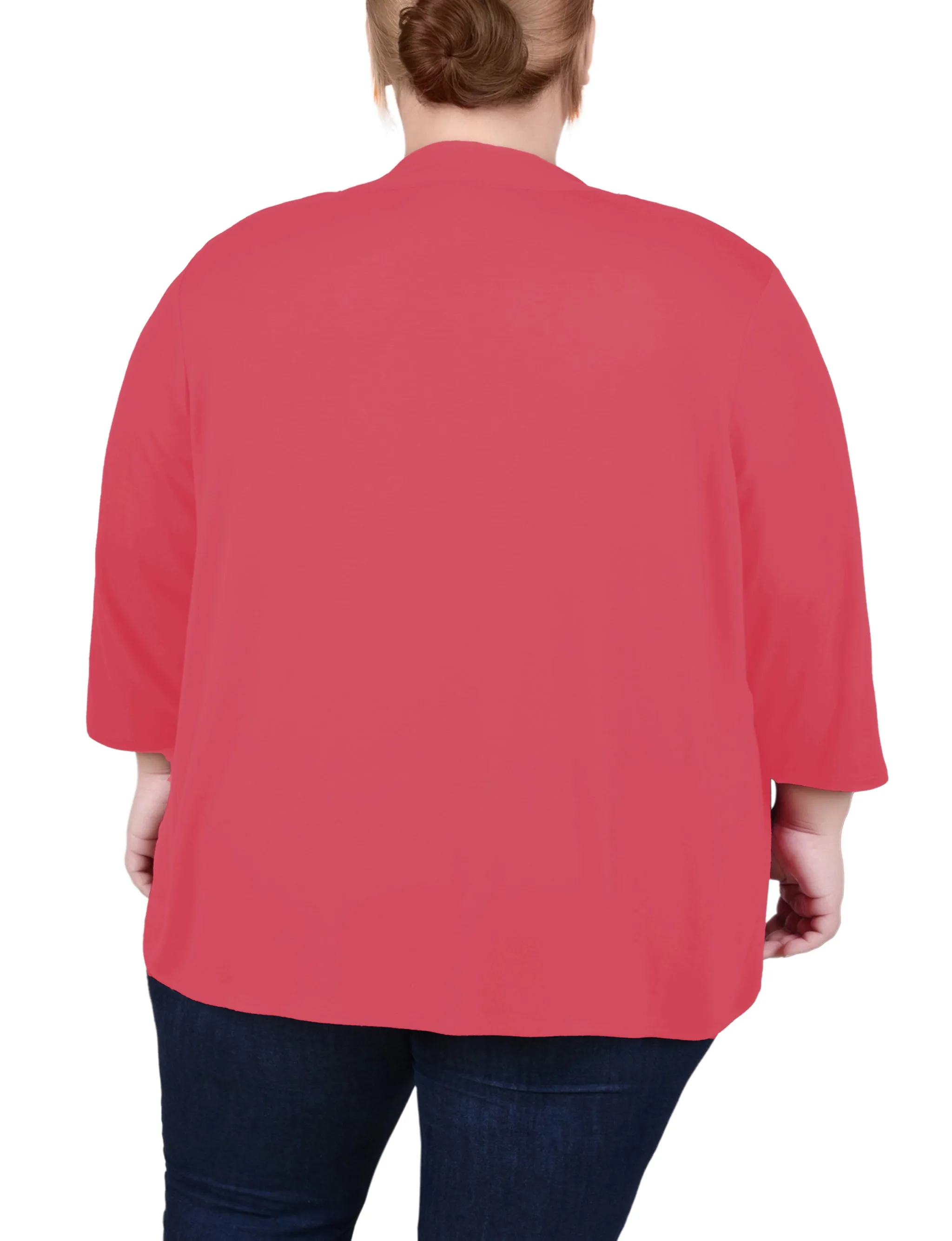 Plus Size 3/4 Sleeve Solid Cardigan