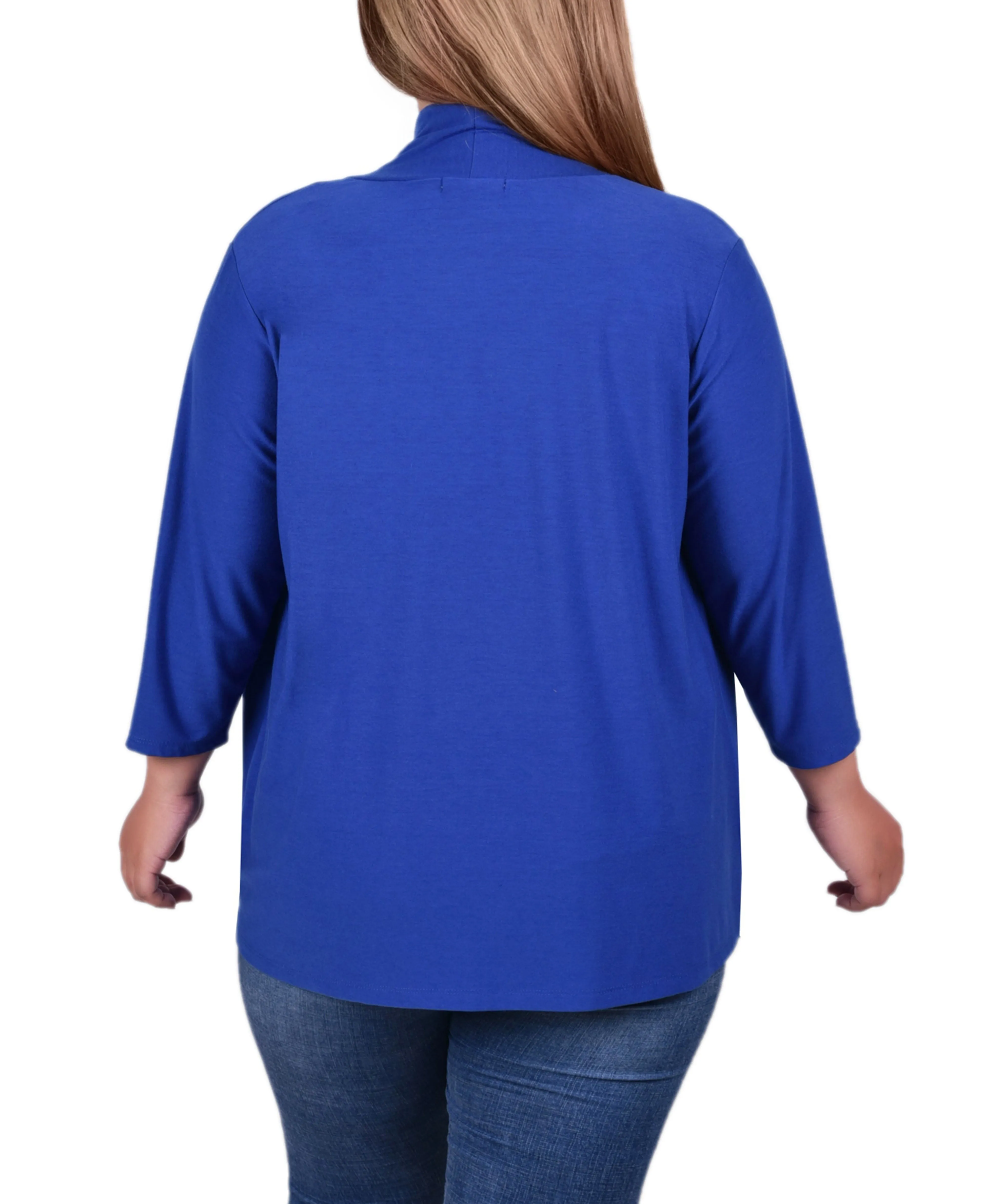 Plus Size 3/4 Sleeve Solid Cardigan