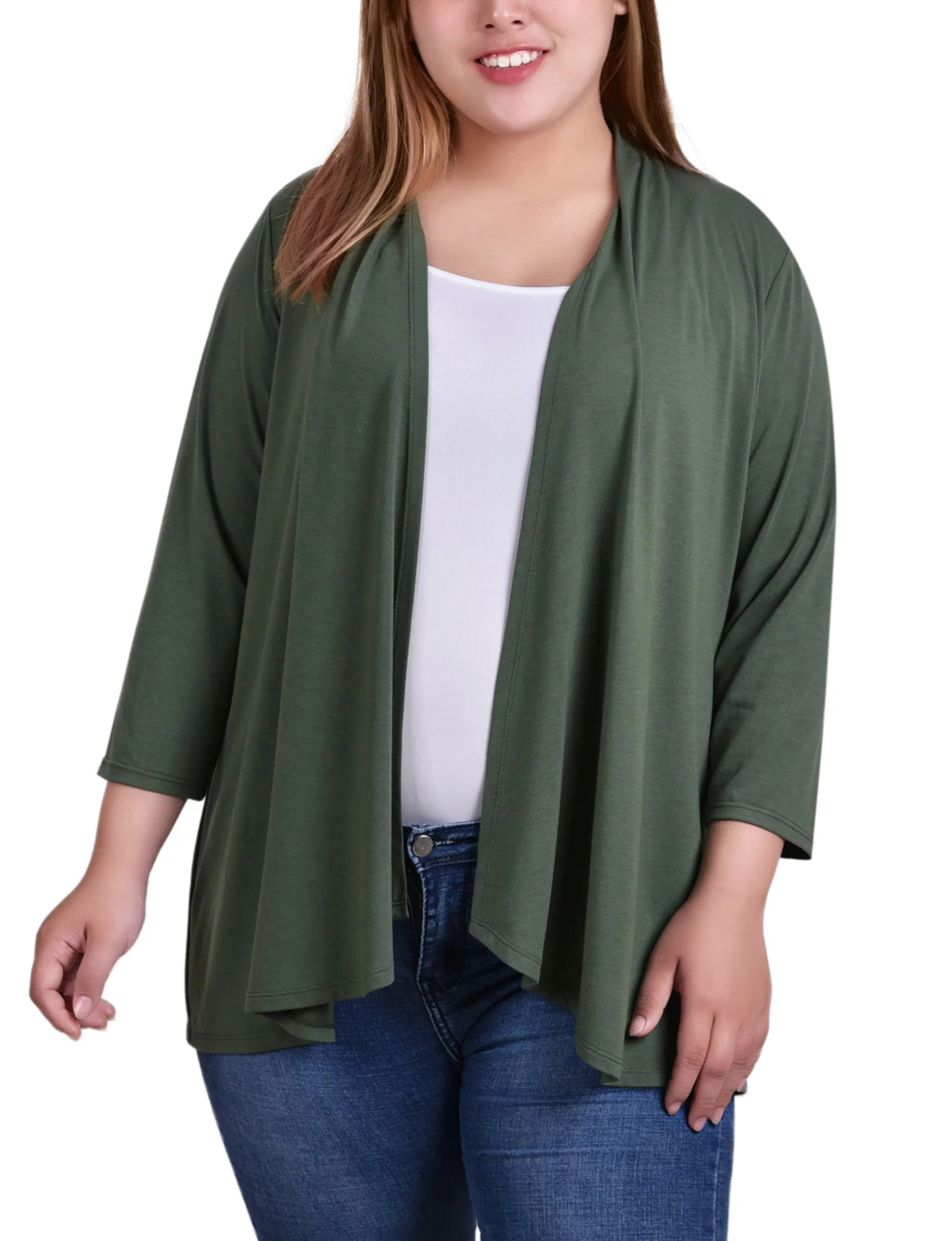 Plus Size 3/4 Sleeve Solid Cardigan