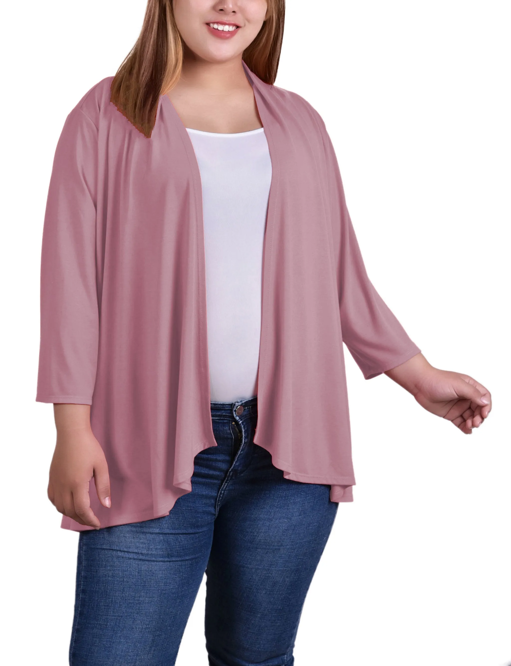 Plus Size 3/4 Sleeve Solid Cardigan