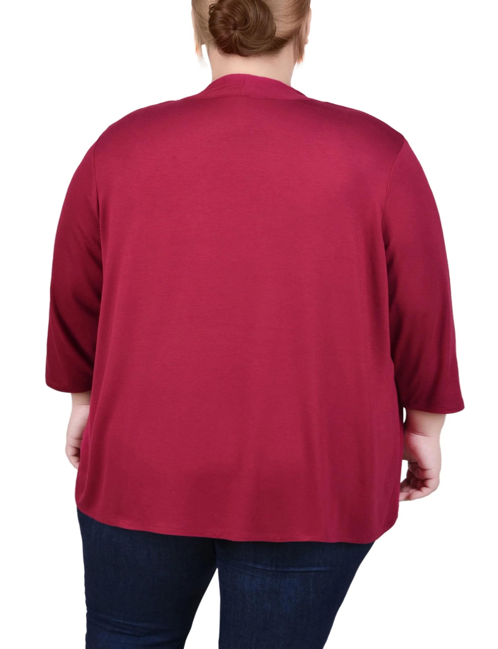 Plus Size 3/4 Sleeve Solid Cardigan