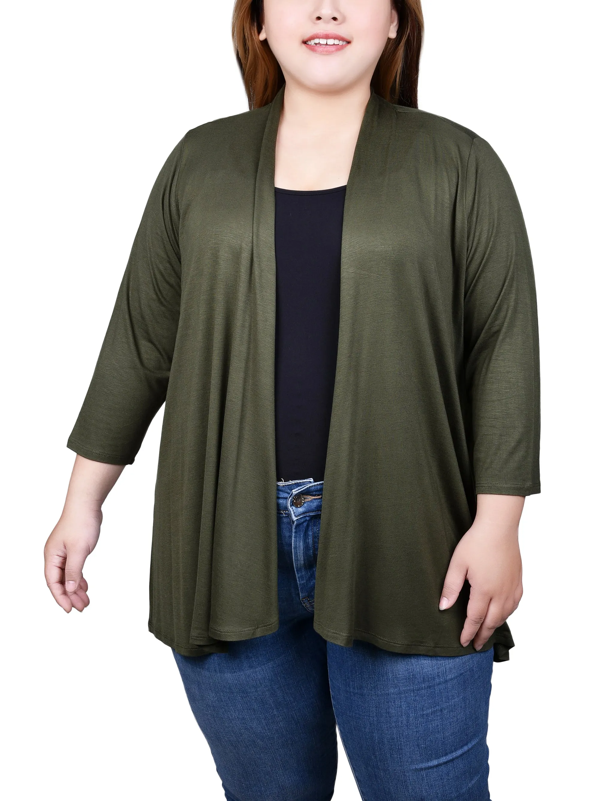 Plus Size 3/4 Sleeve Solid Cardigan