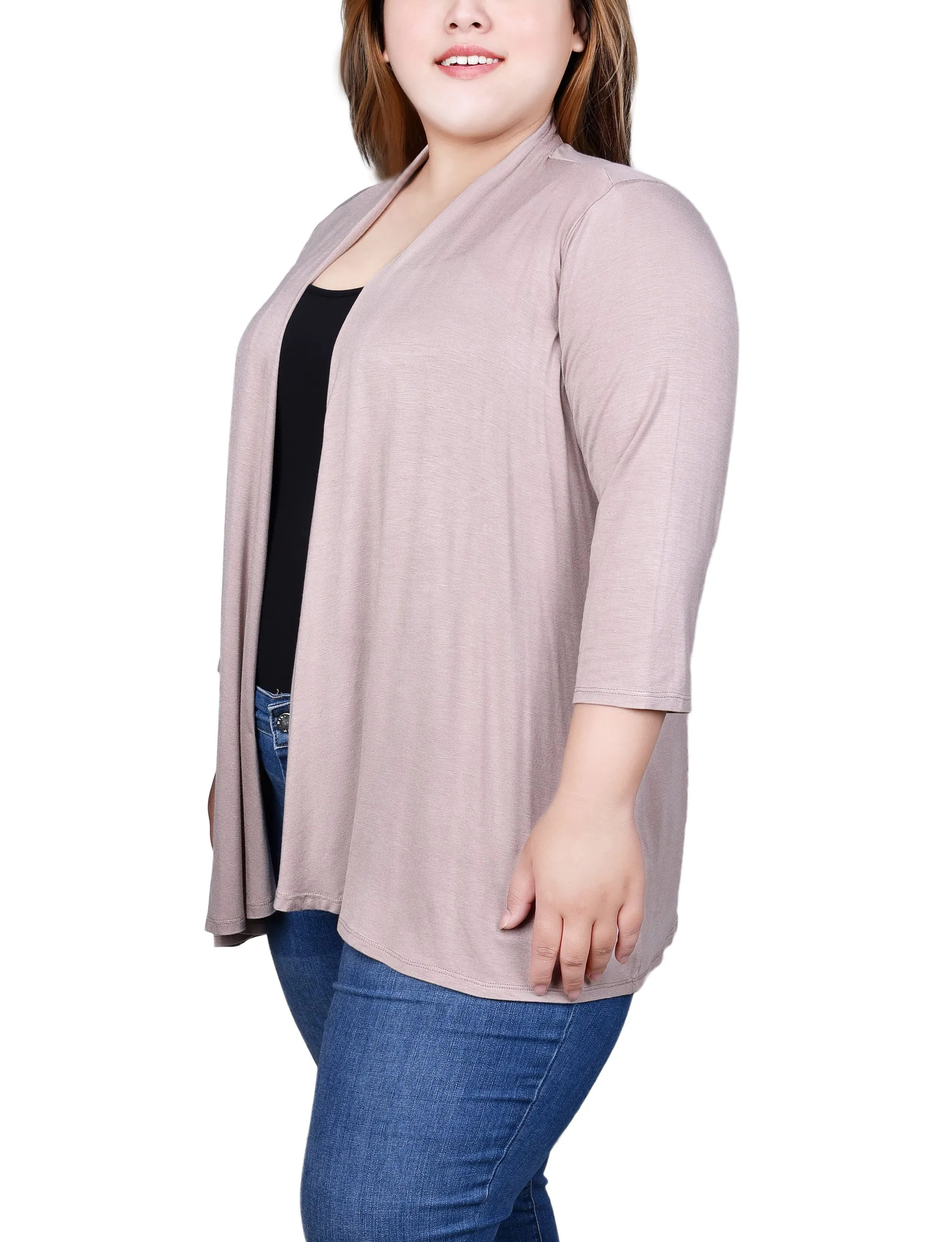 Plus Size 3/4 Sleeve Solid Cardigan