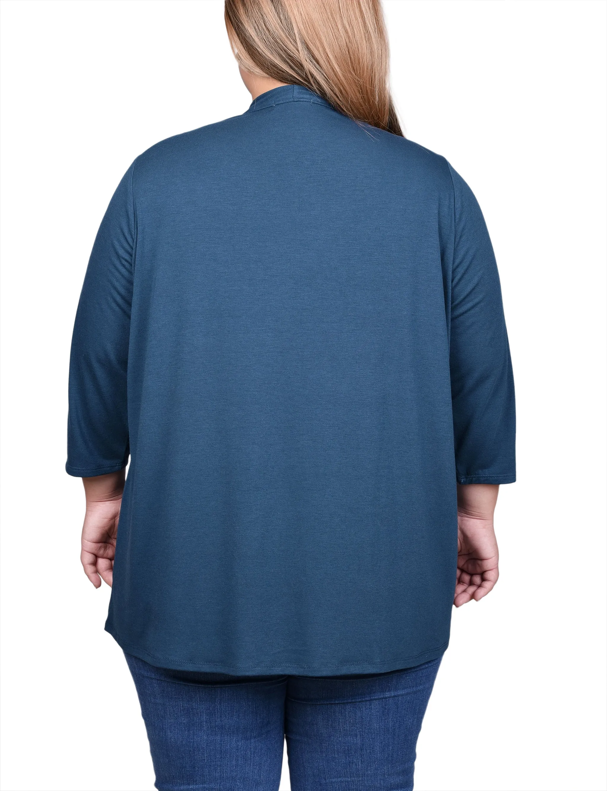 Plus Size 3/4 Sleeve Solid Cardigan