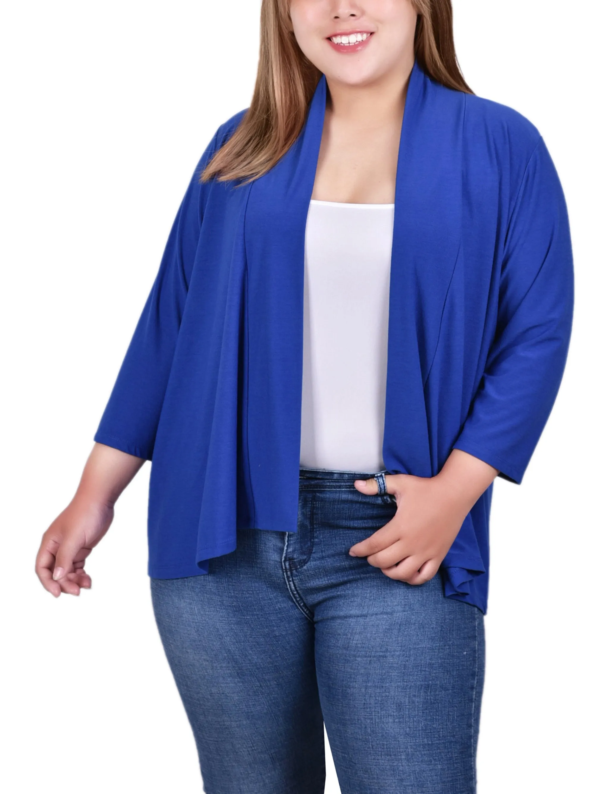 Plus Size 3/4 Sleeve Solid Cardigan