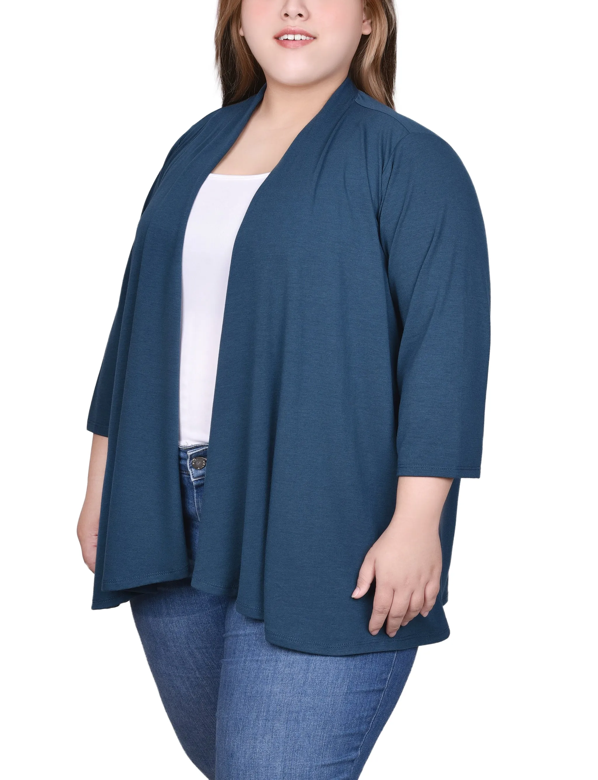 Plus Size 3/4 Sleeve Solid Cardigan