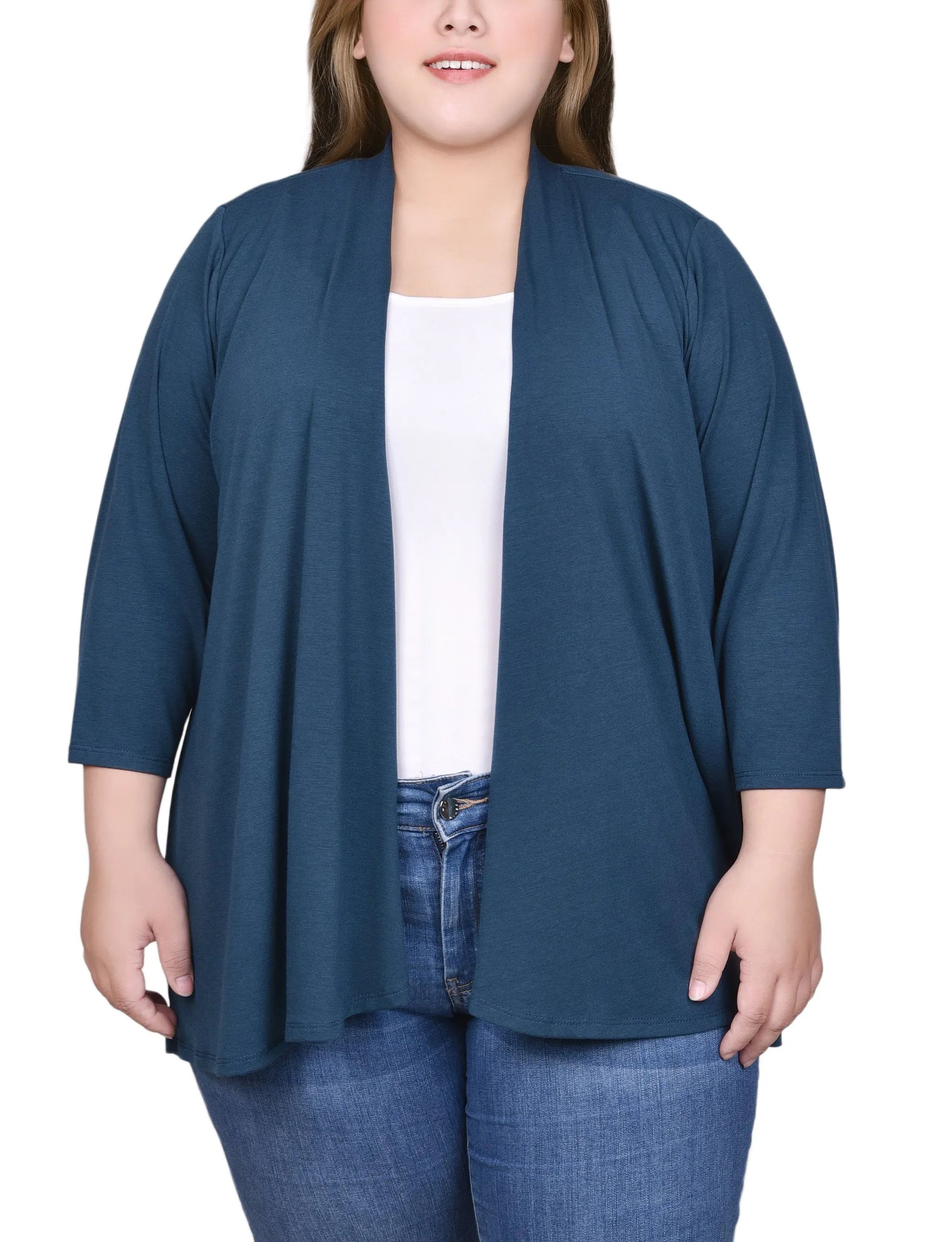 Plus Size 3/4 Sleeve Solid Cardigan