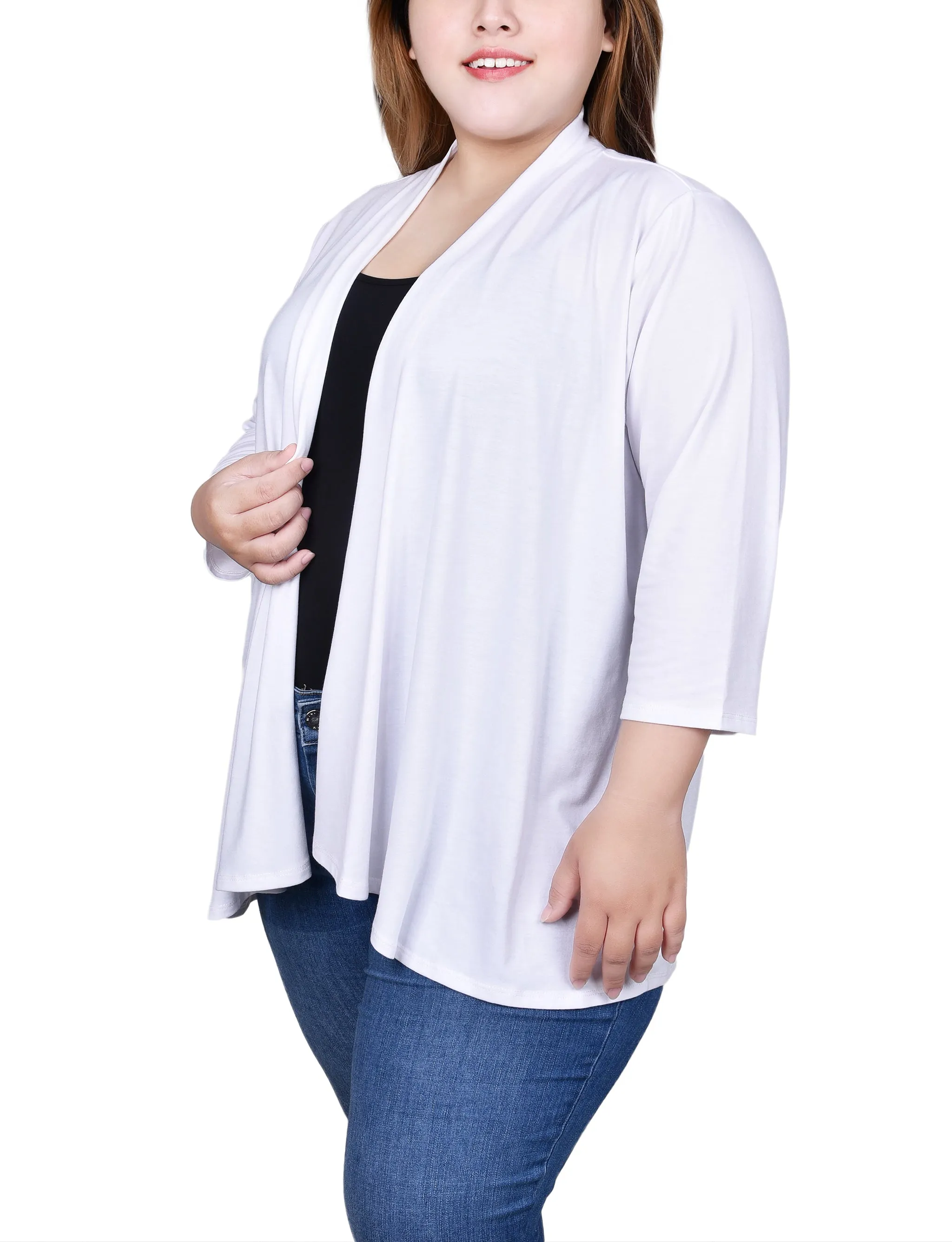 Plus Size 3/4 Sleeve Solid Cardigan