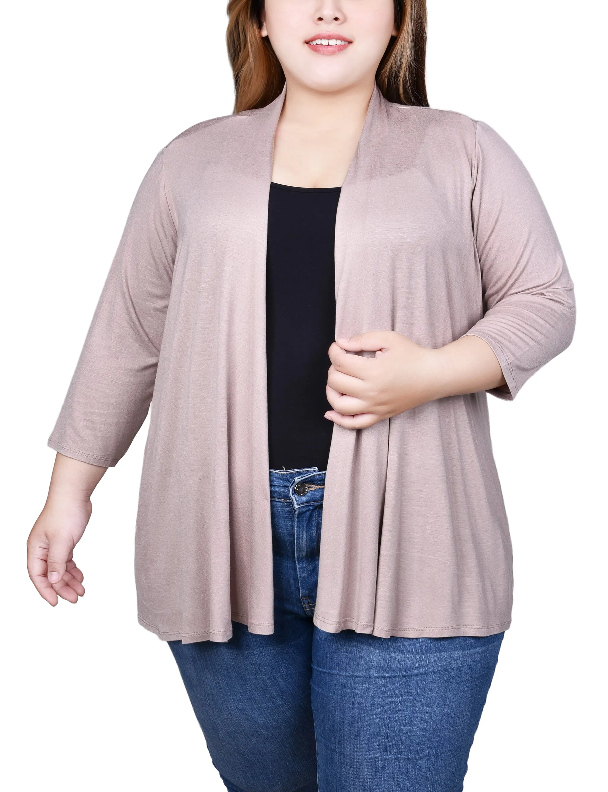 Plus Size 3/4 Sleeve Solid Cardigan