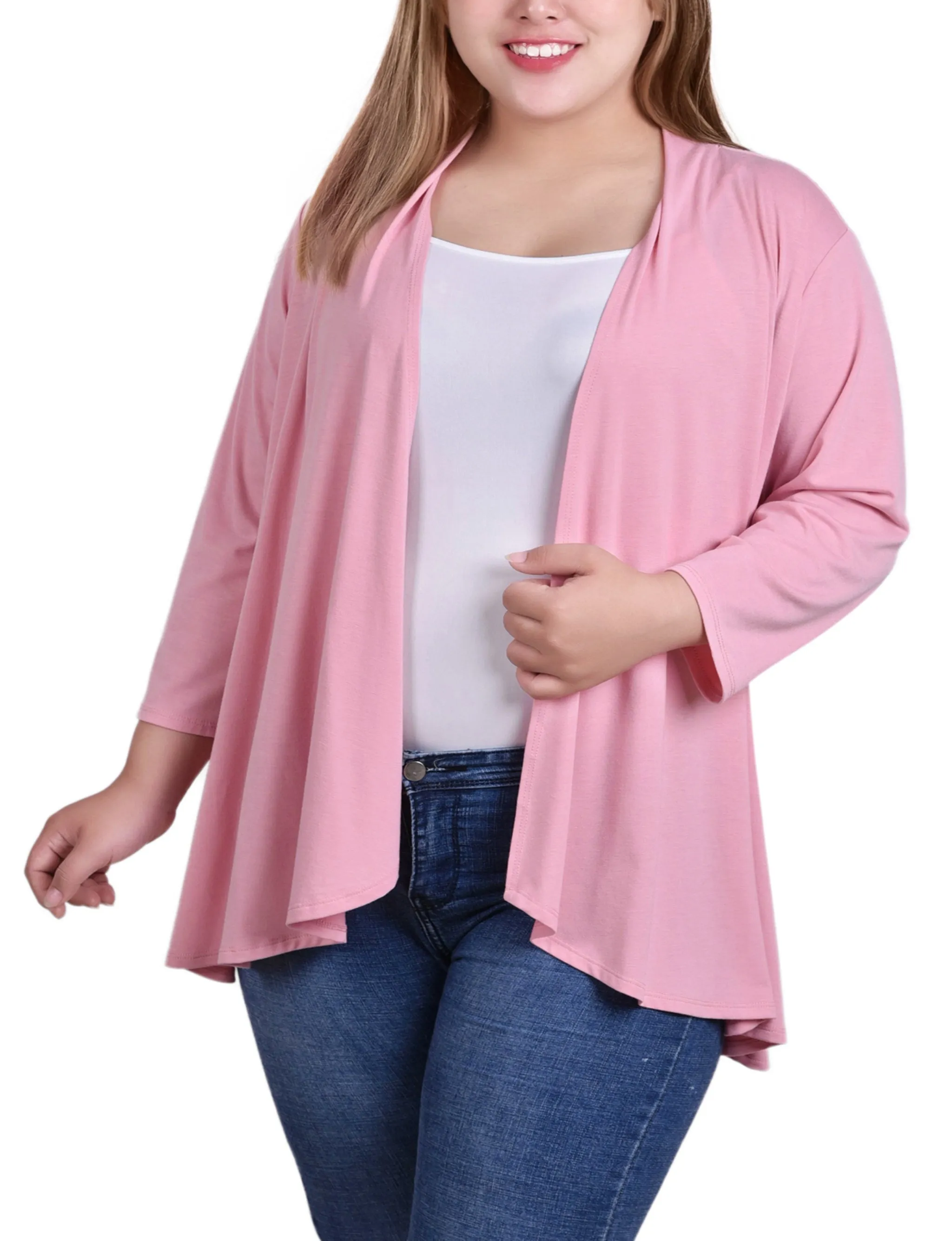 Plus Size 3/4 Sleeve Solid Cardigan