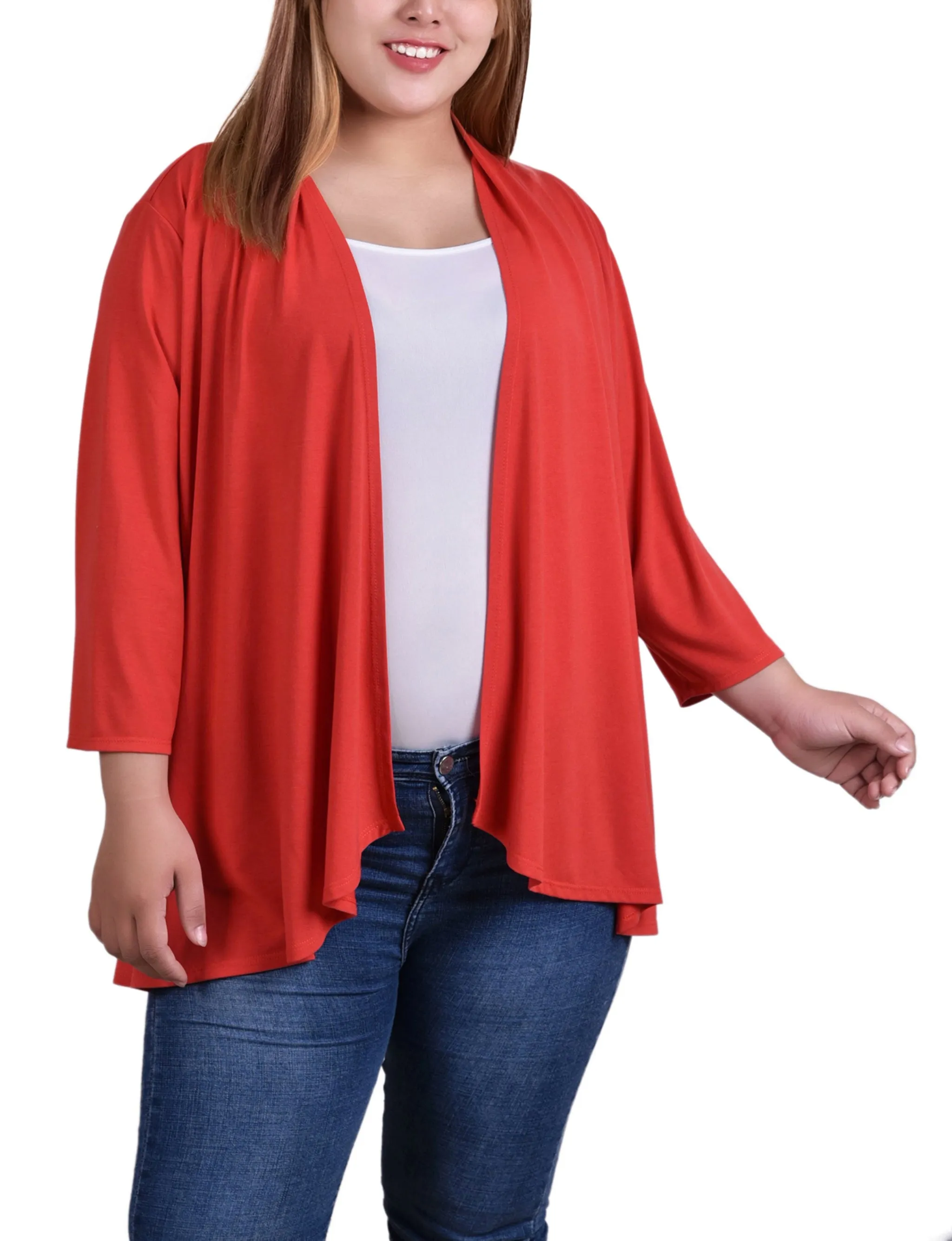 Plus Size 3/4 Sleeve Solid Cardigan