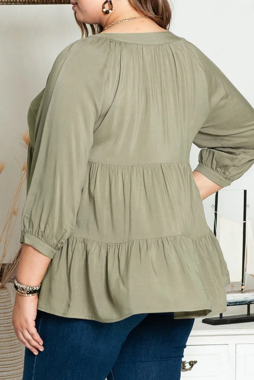 Plus Size Ruffle Tiered Buttoned Shirt