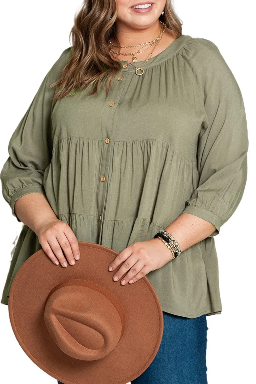 Plus Size Ruffle Tiered Buttoned Shirt