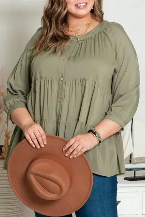 Plus Size Ruffle Tiered Buttoned Shirt