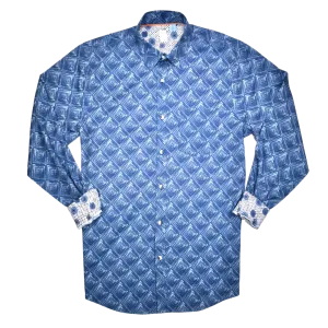 Printed Long Sleeve Woven Shirt, Navy Diamonds