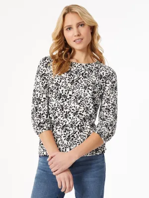 Puff Sleeve Printed Moss Crepe Top