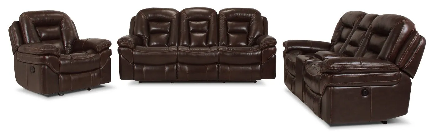 Quin Genuine Leather Power Reclining Loveseat - Walnut