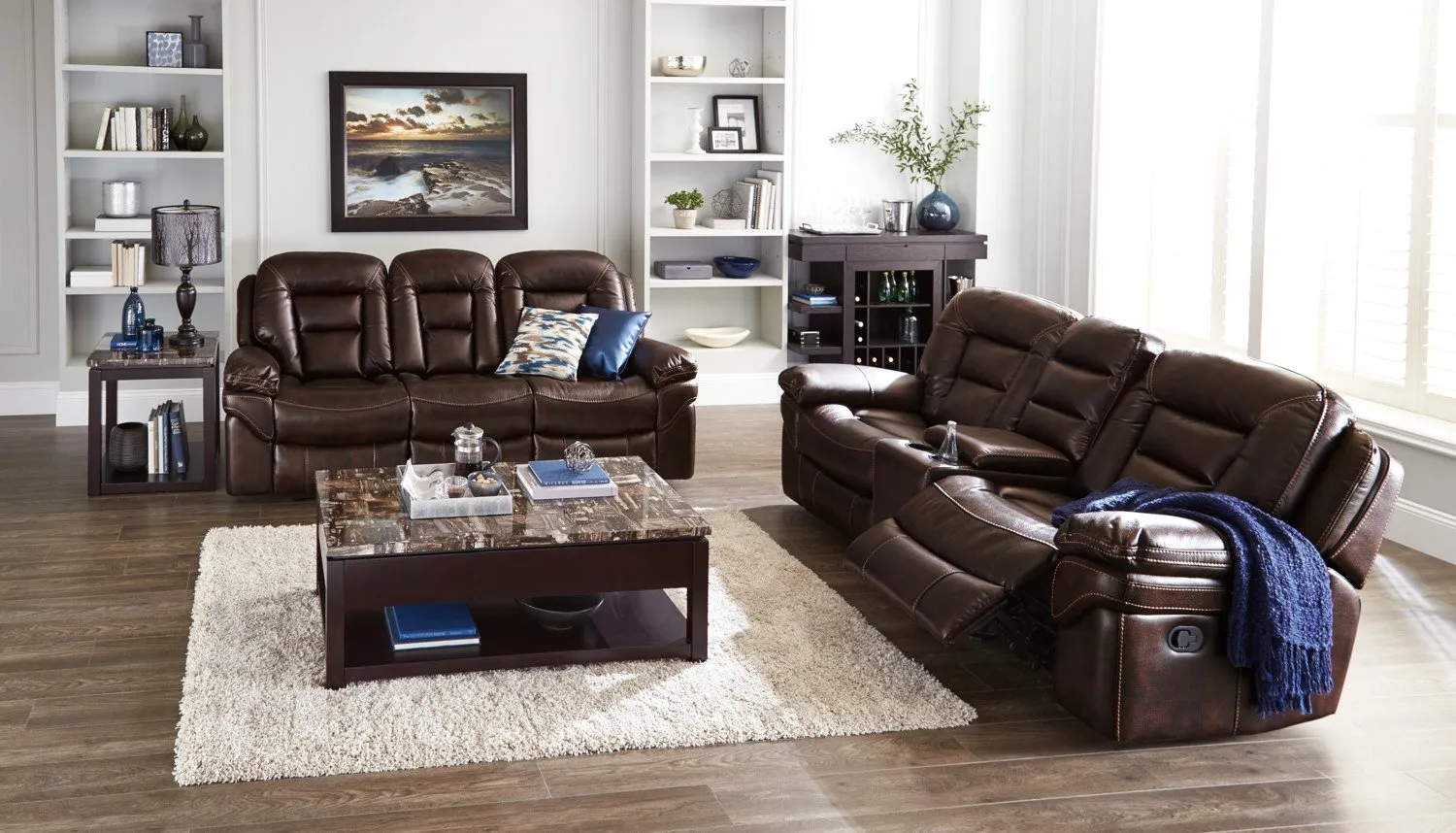 Quin Genuine Leather Power Reclining Loveseat - Walnut