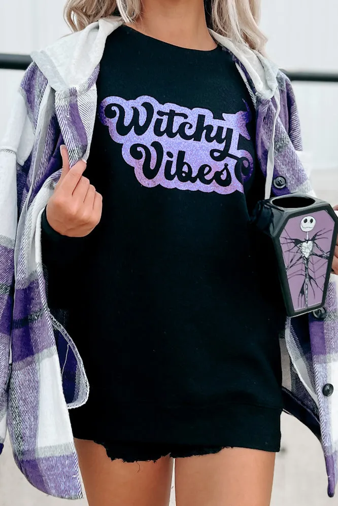 "Witchy Vibes" Glitter Graphic - Multiple Shirt Options (Black) - Print On Demand